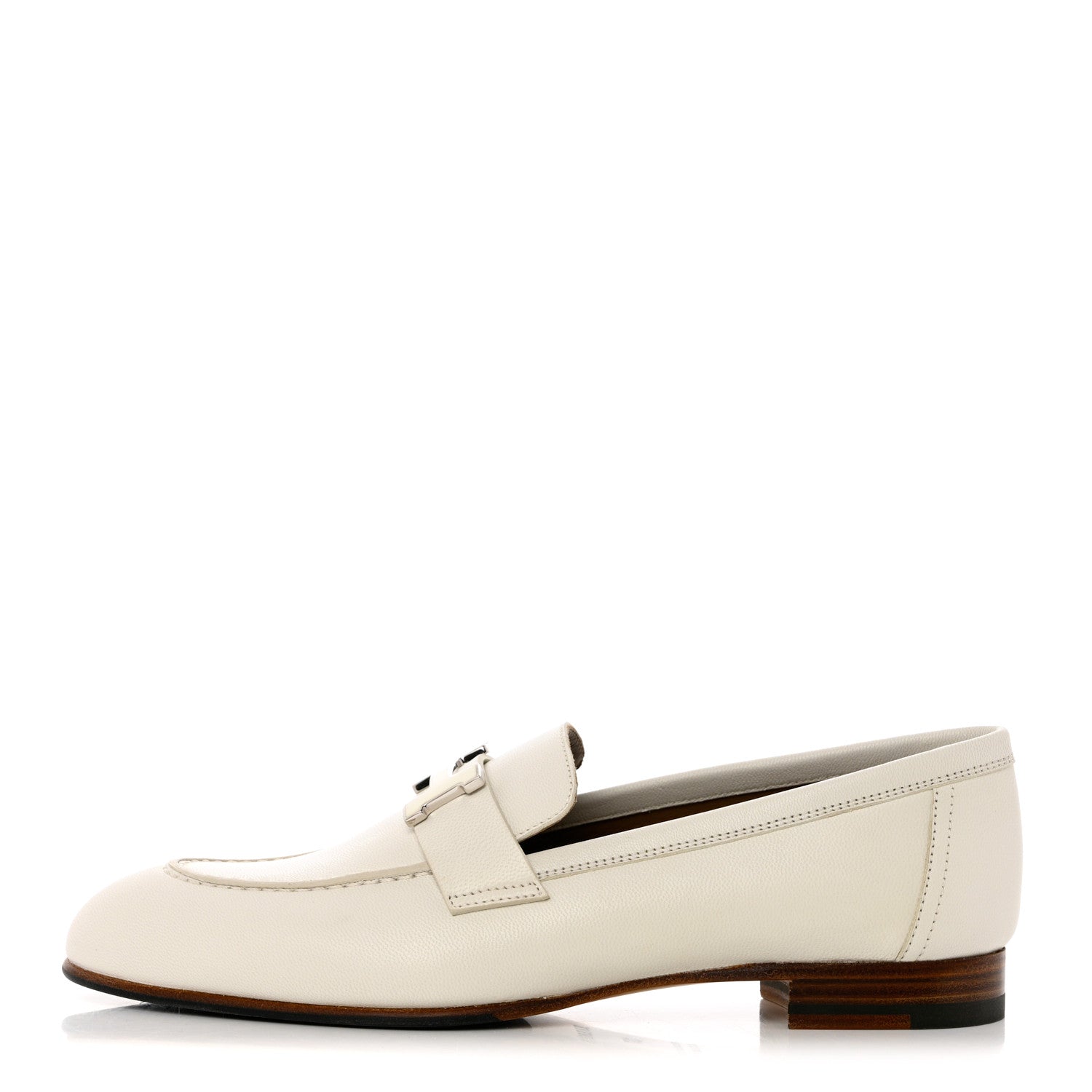 Hermes Chevre Laquered Womens Paris Loafers 37 Beige Glaise 1 of 11