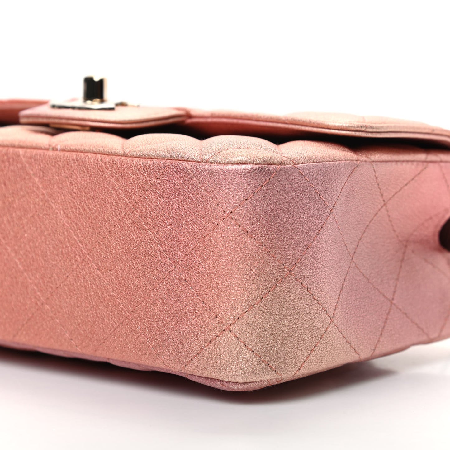 Metallic Lambskin Quilted Ombre Mini Rectangular Flap Pink
