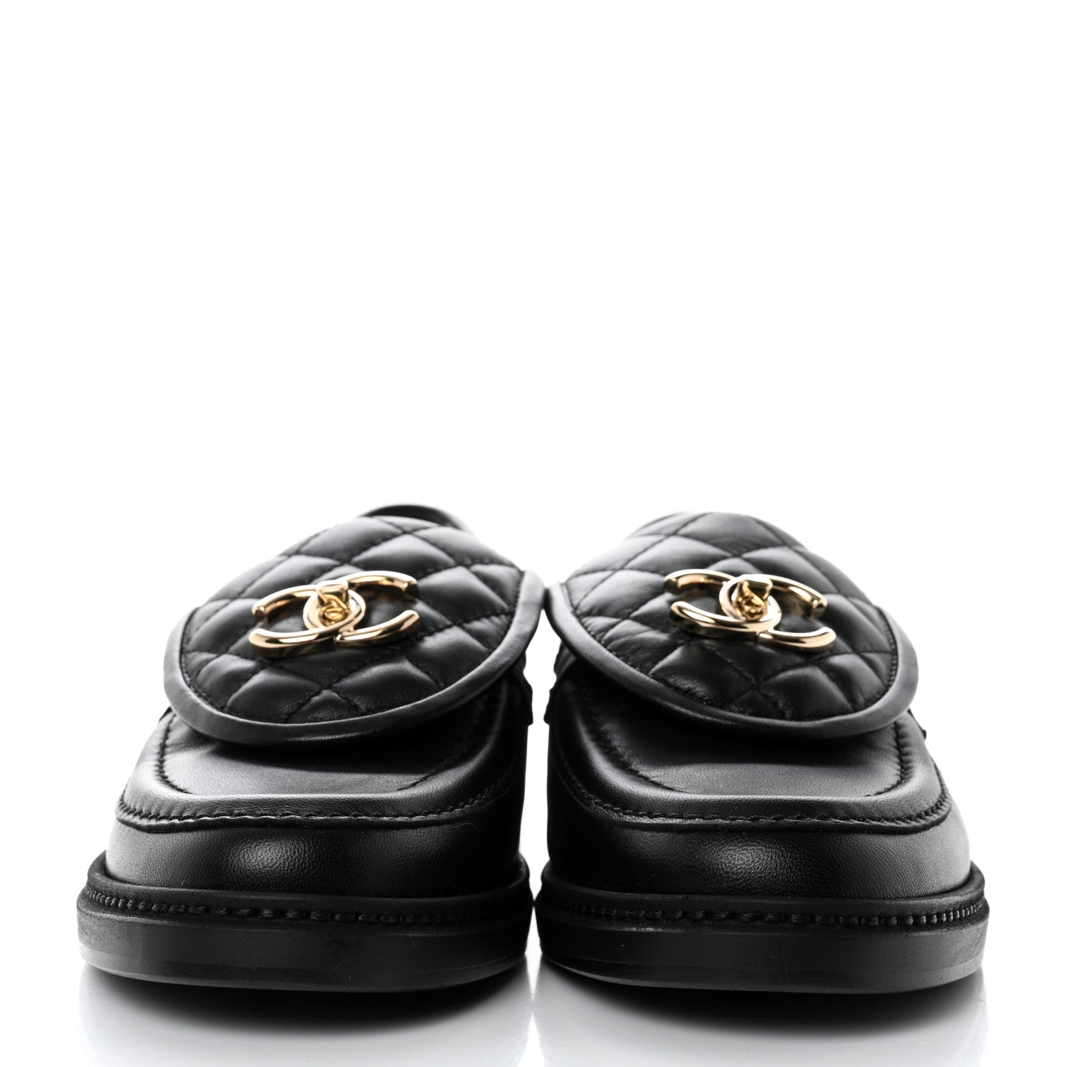 Chanel Lambskin Quilted CC Turnlock Loafers 37.5 Black 2 of 9