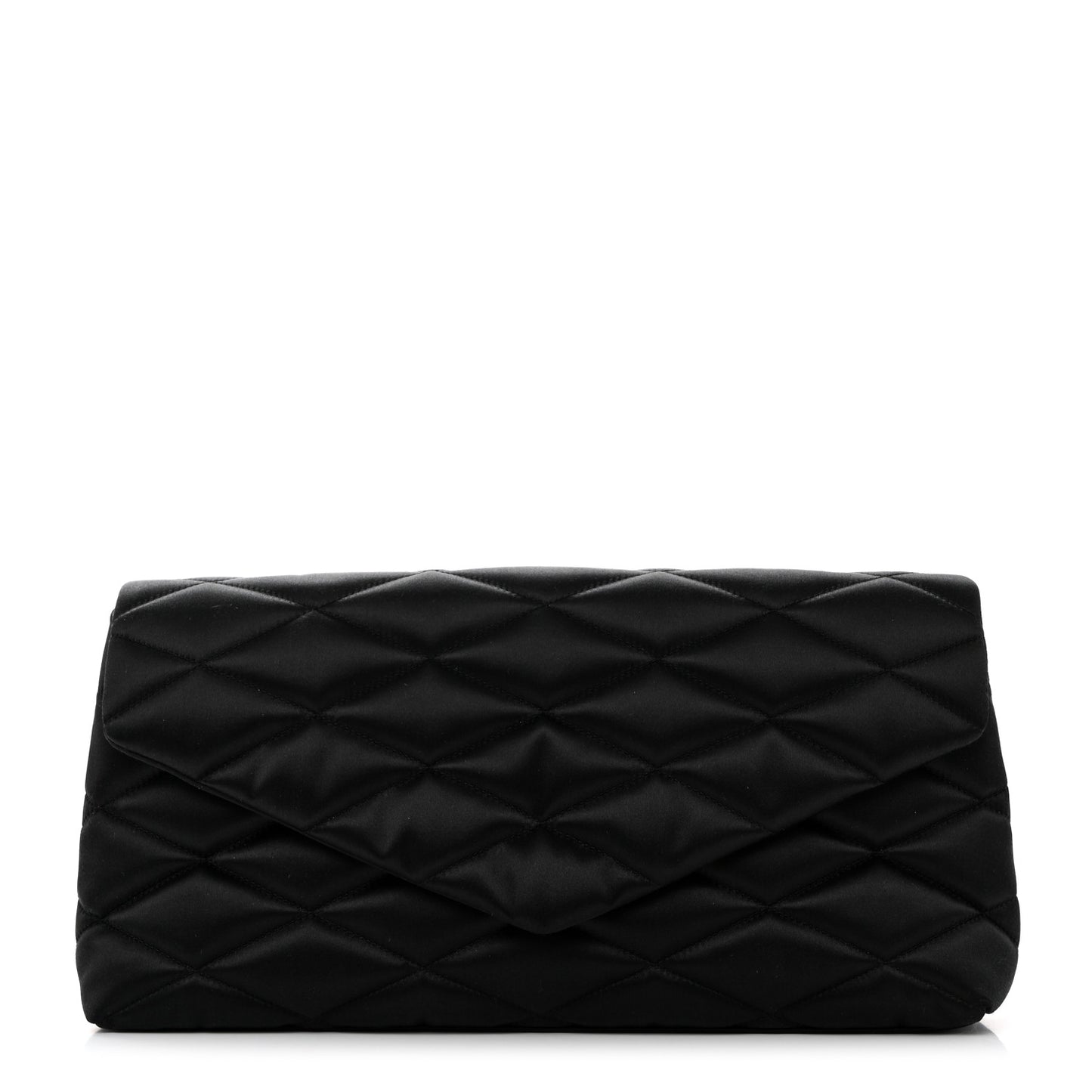 Satin Quilted Sade Puffer Envelope Clutch Black