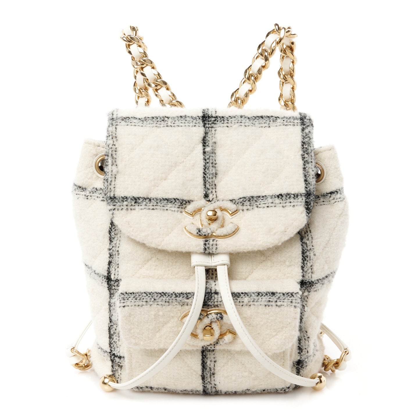 Wool Tweed Elegant Backpack Ecru Black
