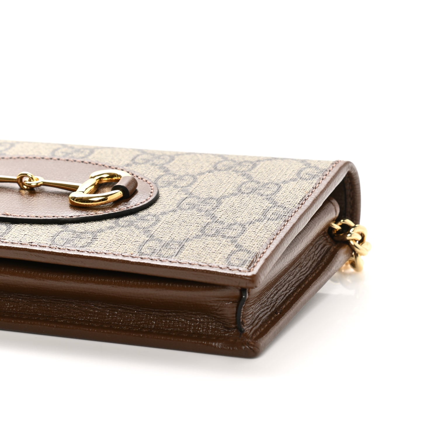 GG Supreme Monogram Azalea Calfskin Horsebit 1955 Wallet On Chain Beige Ebony Brown Sugar