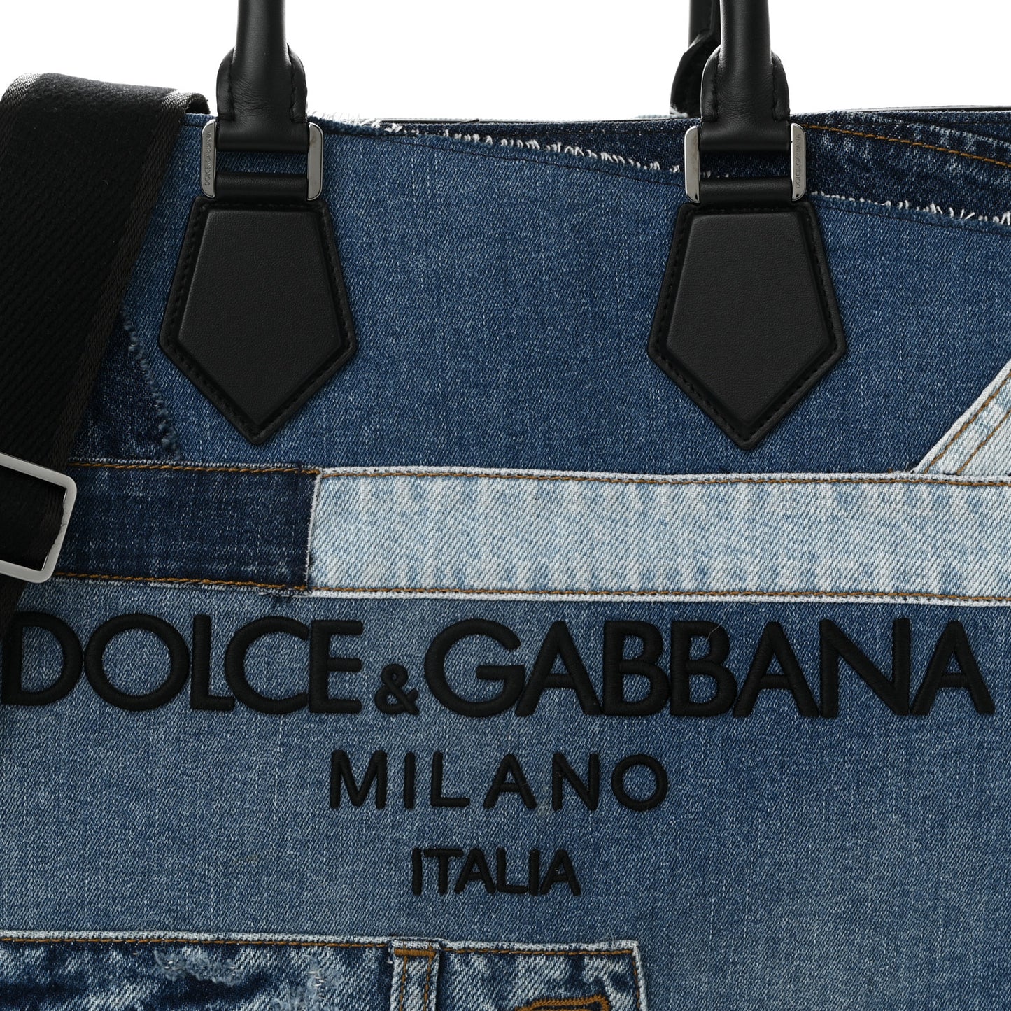 DOLCE GABBANA Large Denim Patchwork Shopping Tote Blue Black