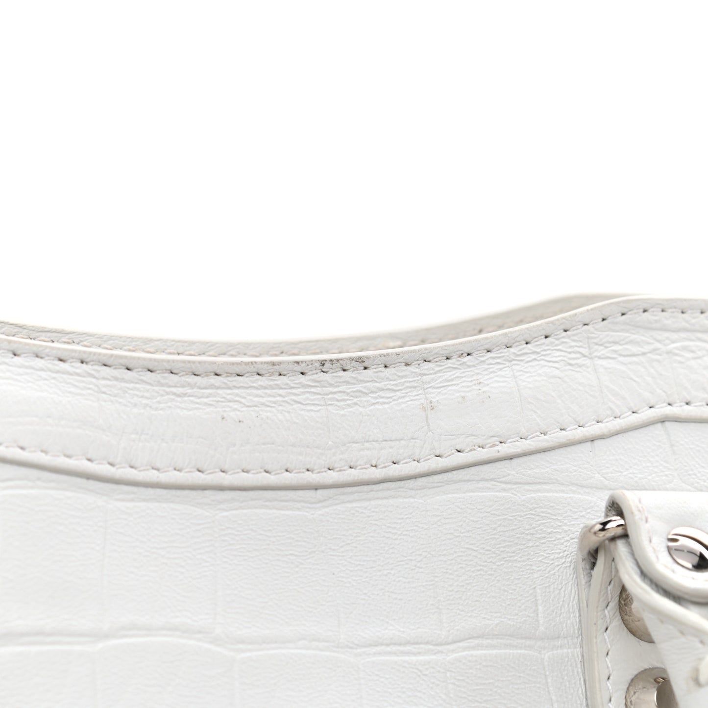 Matte Supple Lambskin Crocodile Embossed Classic Silver Hardware S City White