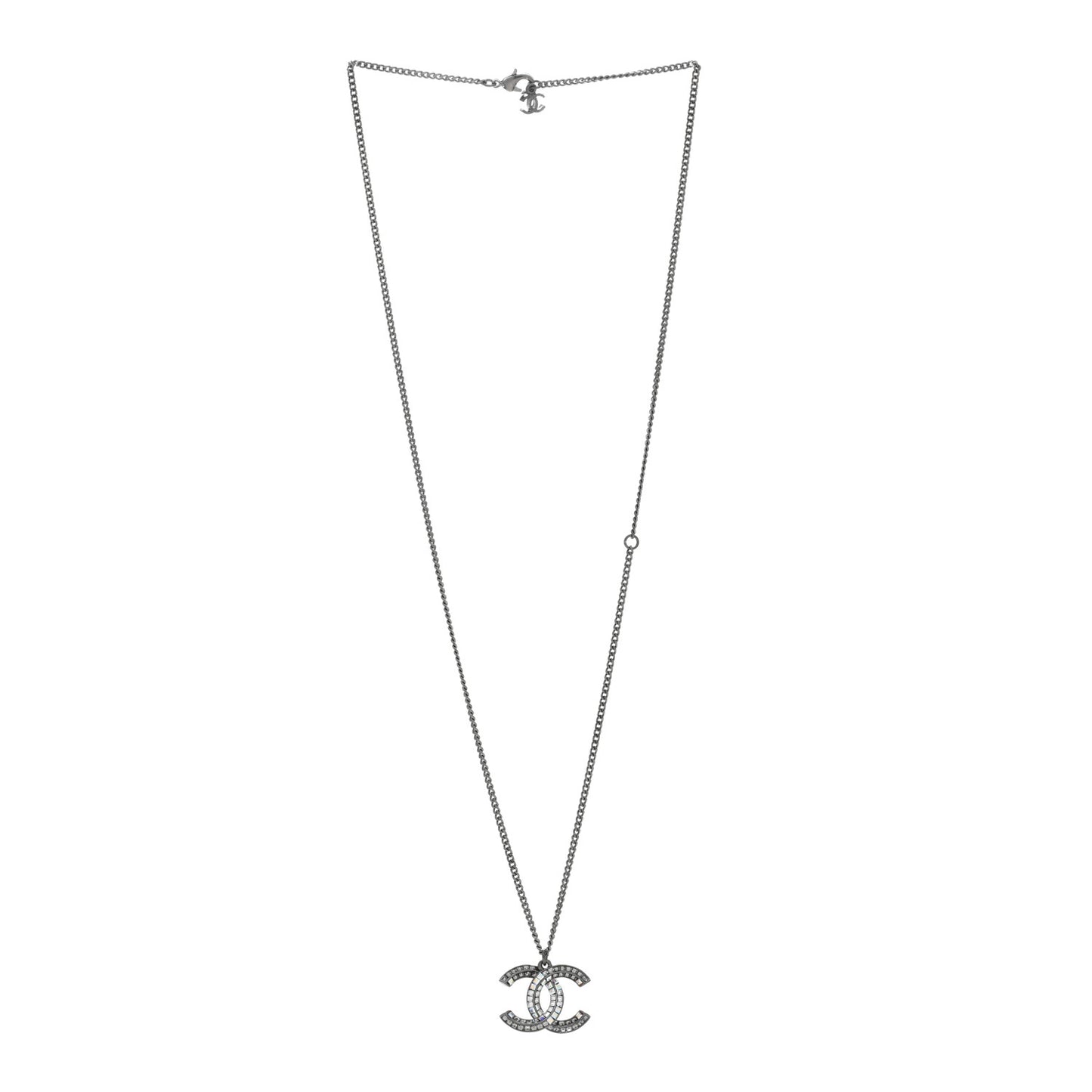 Ruthenium Crystal Baguette Large CC Necklace Multicolor