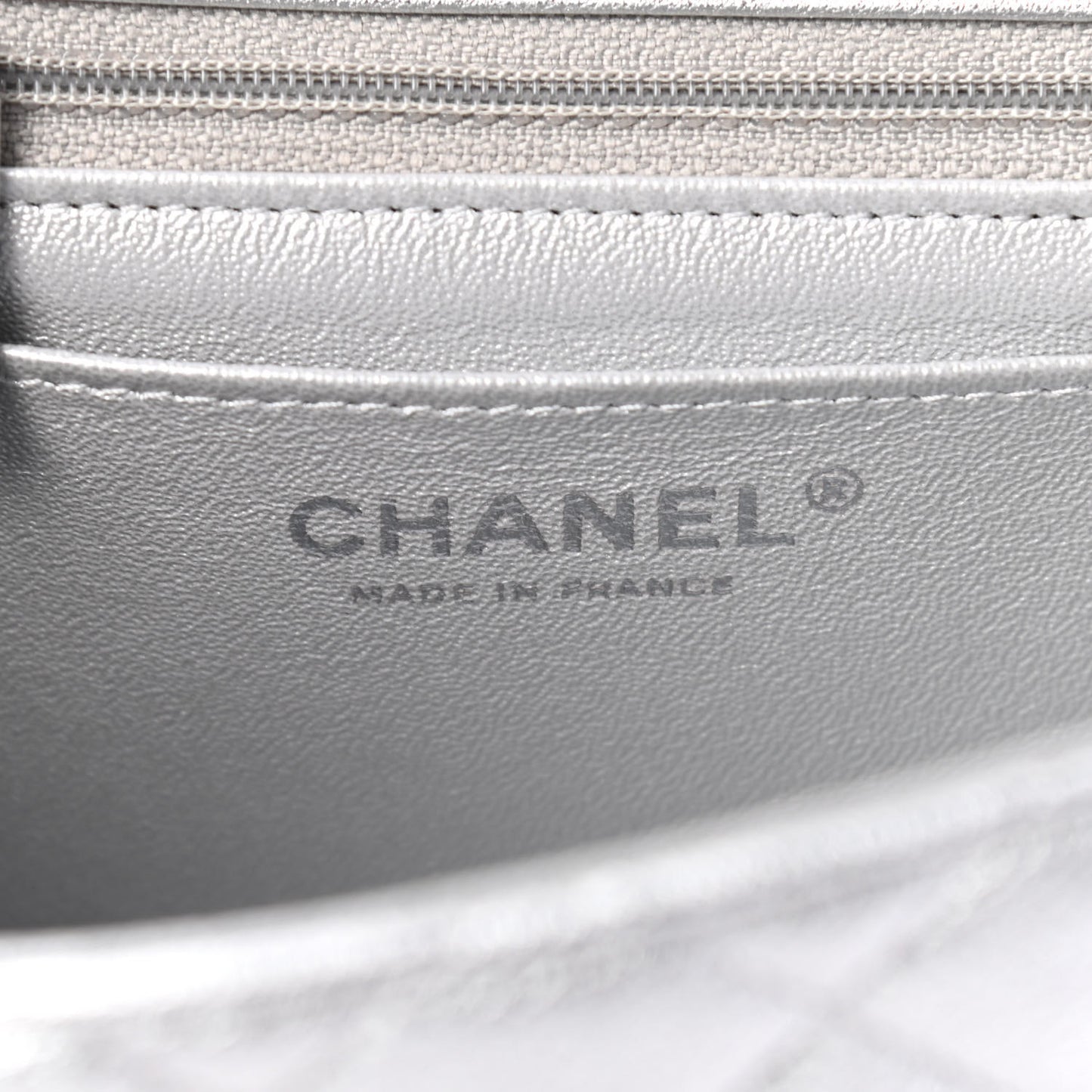 Metallic Lambskin Quilted Mini Square Flap Silver
