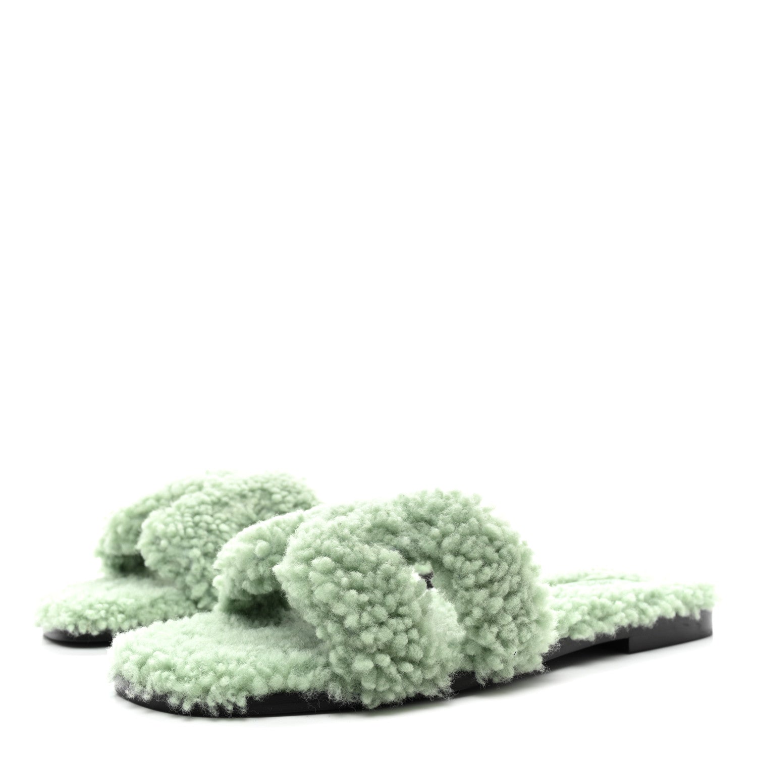 Hermes Woolskin Oran Sandals 39 Vert D’eau 3 of 8