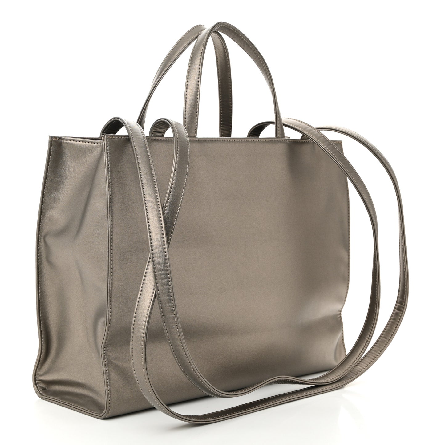 Metallic Vegan Leather Medium Shopping Bag Bronze
