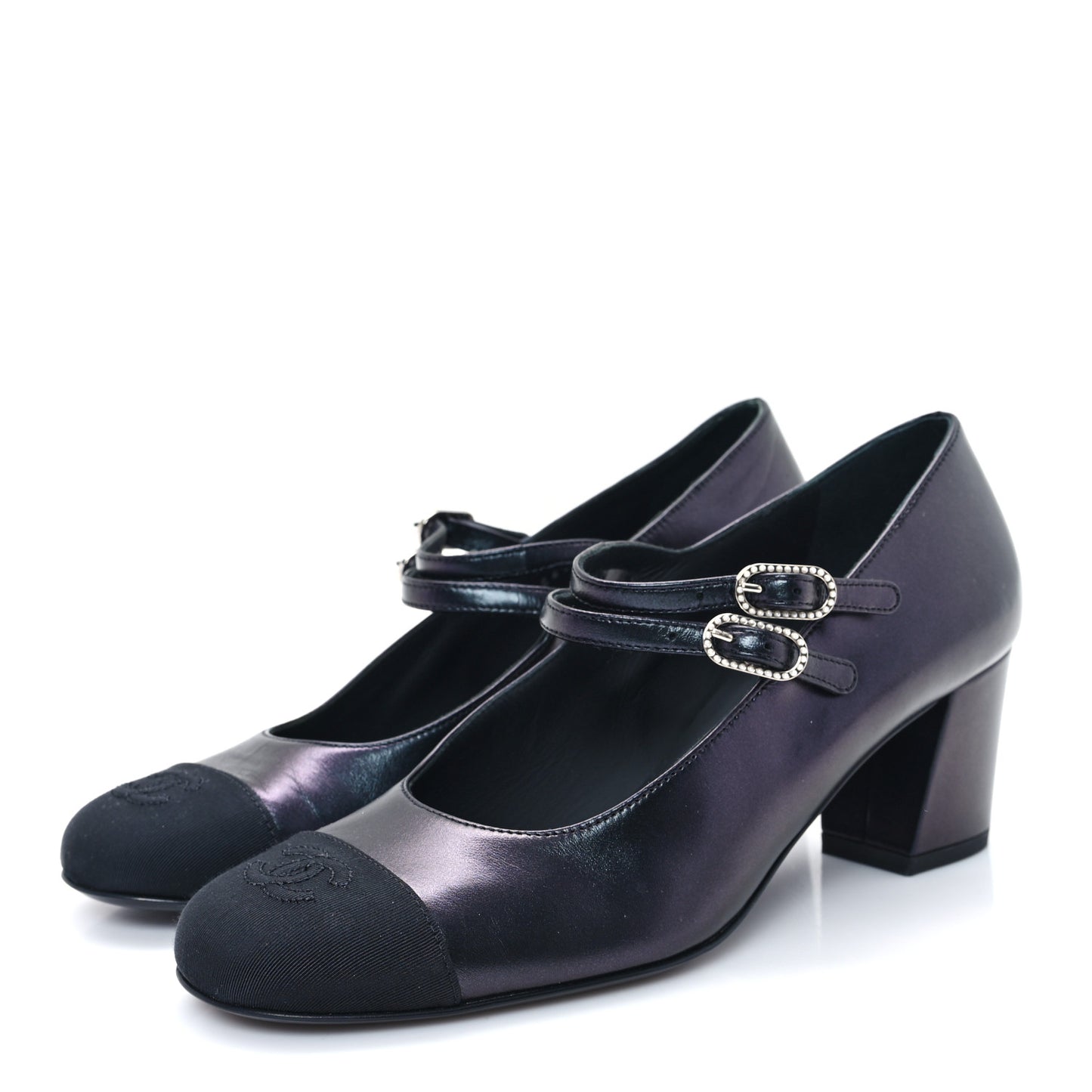 Iridescent Lambskin Grosgrain Pearl Mary Jane Pumps 38 Black