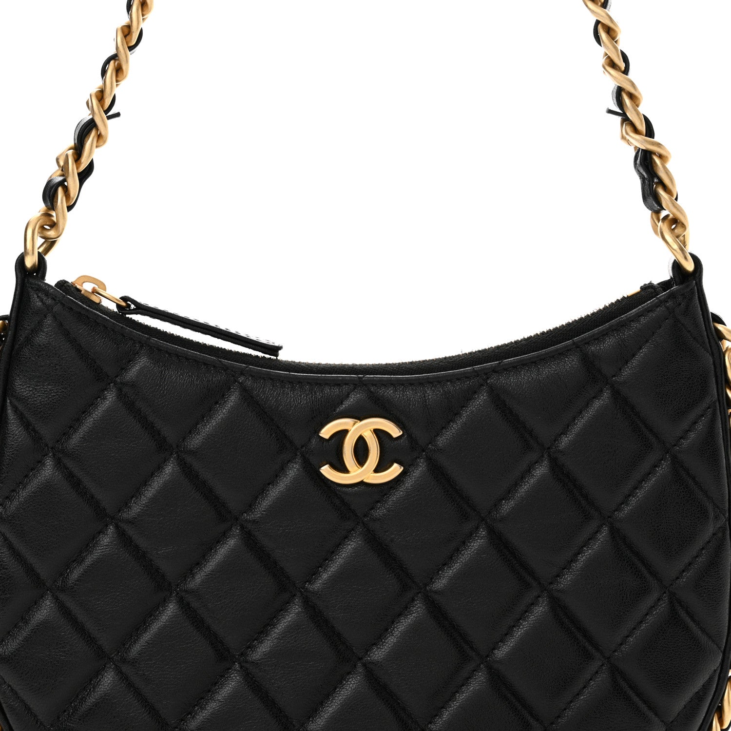 Chanel Shiny Crumpled Lambskin Quilted Trendy Chain Around Hobo Black 8 of 10