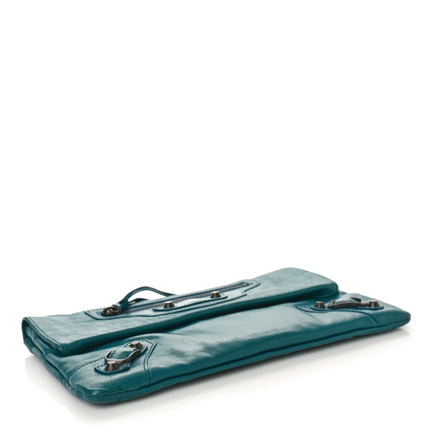 Agneau Giant 12 Rose Gold Hardware Envelope Clutch Turquoise
