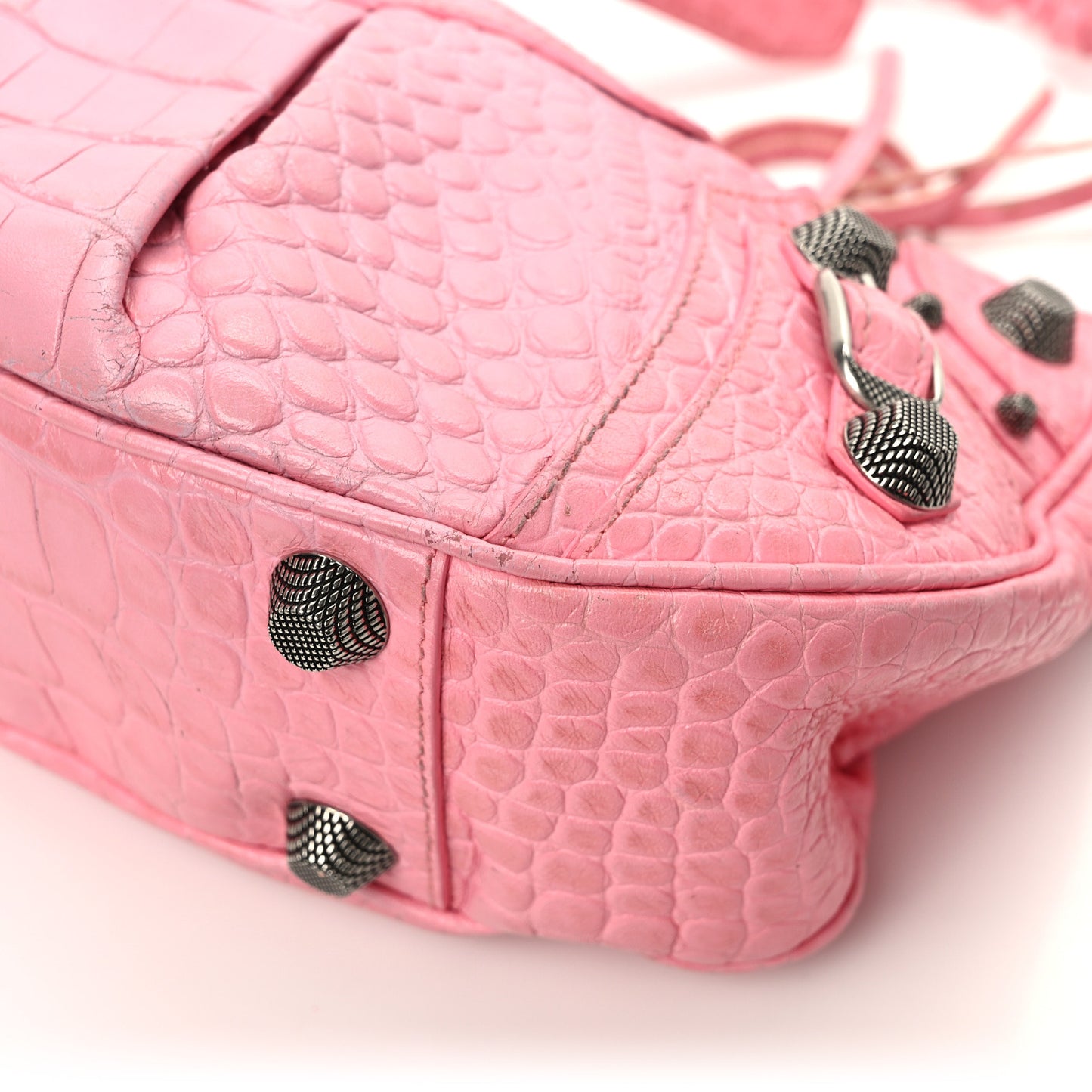 Extra Supple Calfskin Crocodile Embossed Small Le Cagole Shoulder Bag Sweet Pink