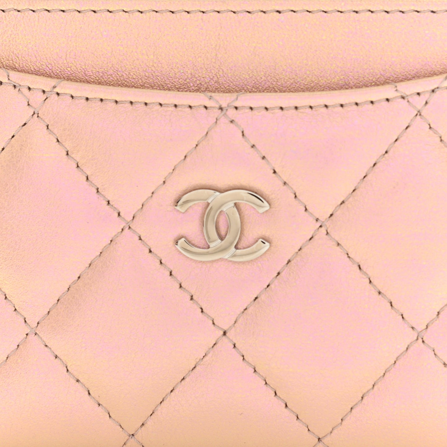 Iridescent Calfskin Quilted Card Holder Pink
