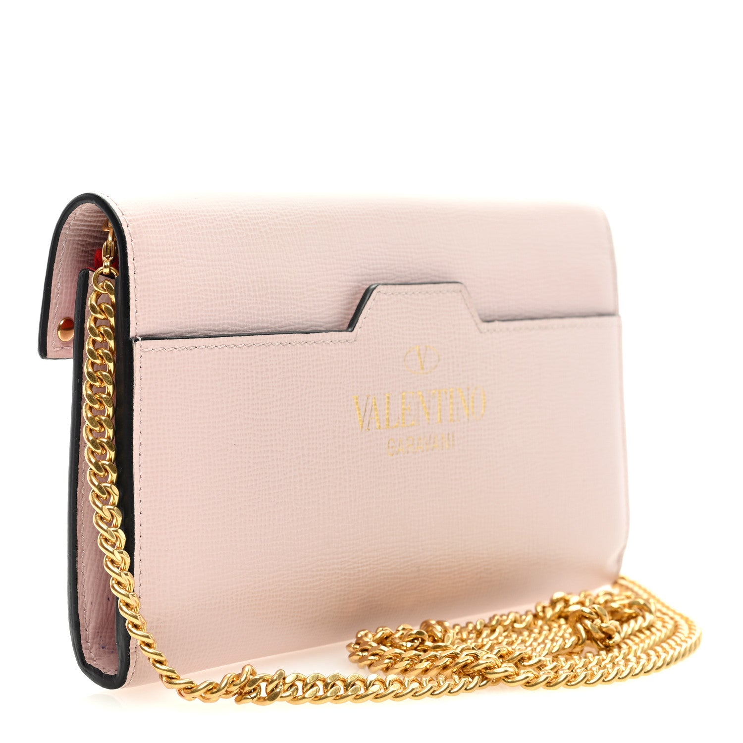 Valentino Garavani Grainy Calfskin Rockstud Alcove Wallet On Chain Rose Quartz 3 of 8