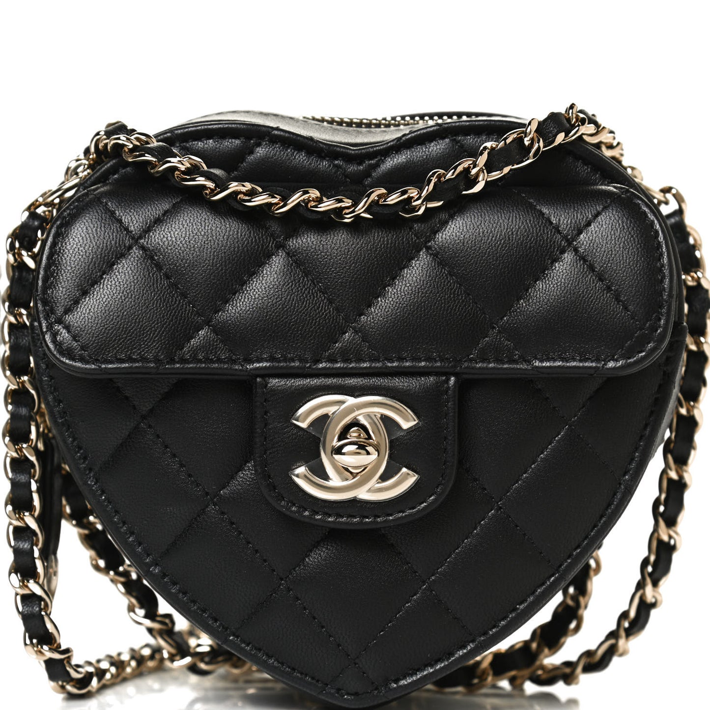 Lambskin Quilted CC In Love Heart Clutch With Chain Black