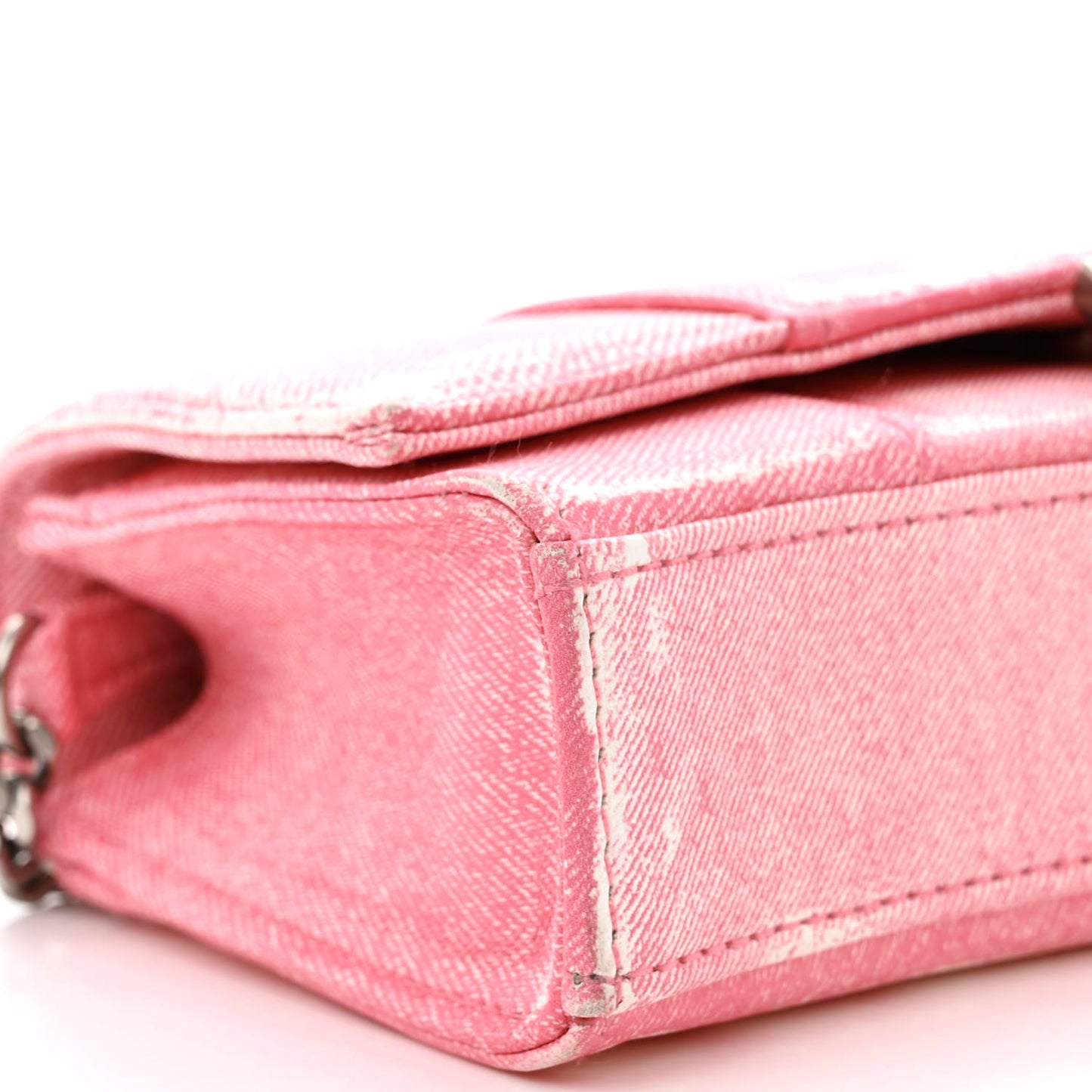 Nappa Denim Printed Hourglass Chain Bag Denim Pink