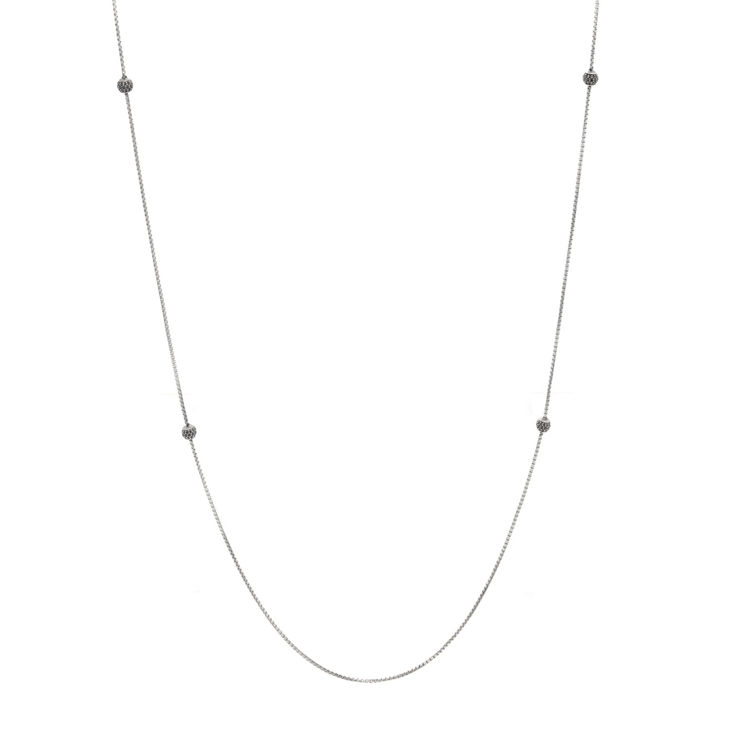 Sterling Silver Black Diamond Pave Ball Station Necklace
