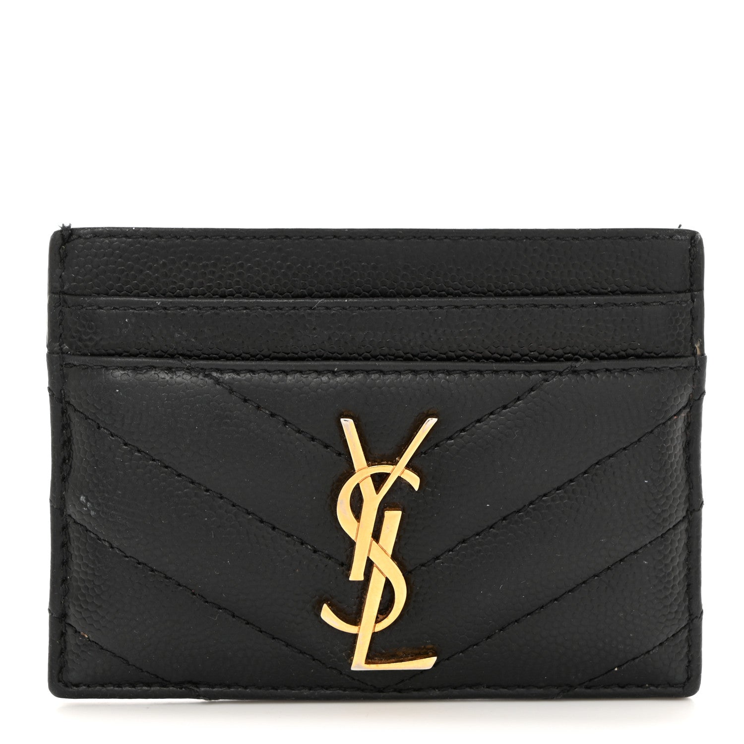 Saint Laurent Grain De Poudre Matelasse Chevron Monogram Credit Card Case Black 1 of 7