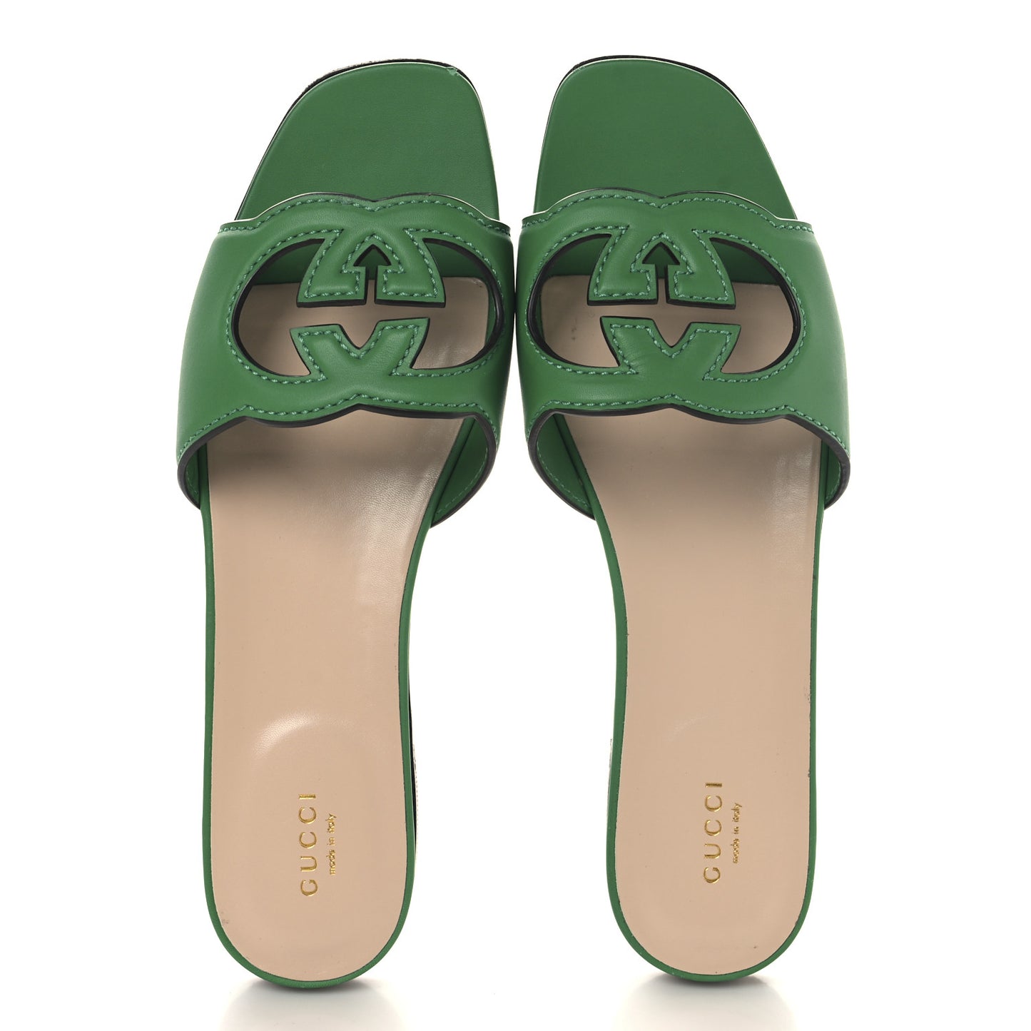 Cosmos Softy Calfskin Interlocking G Cut Out Slide Sandals 41.5 New Shamarock
