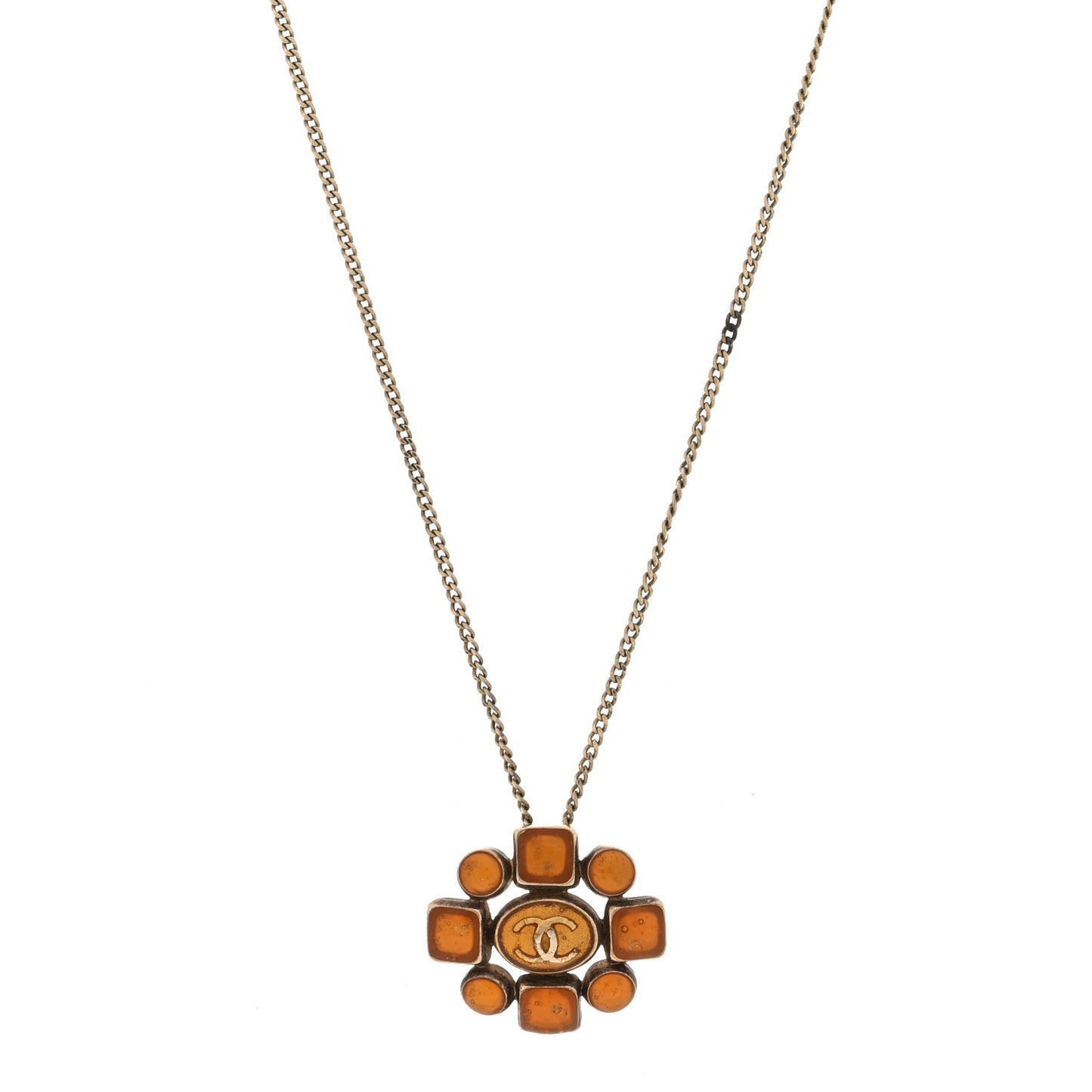 Gripoix Poured Glass CC Pendant Necklace Gold