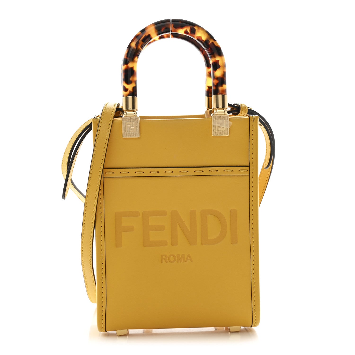 Fendi Vitello King Plexiglass Logo Embossed Mini Fendi Sunshine