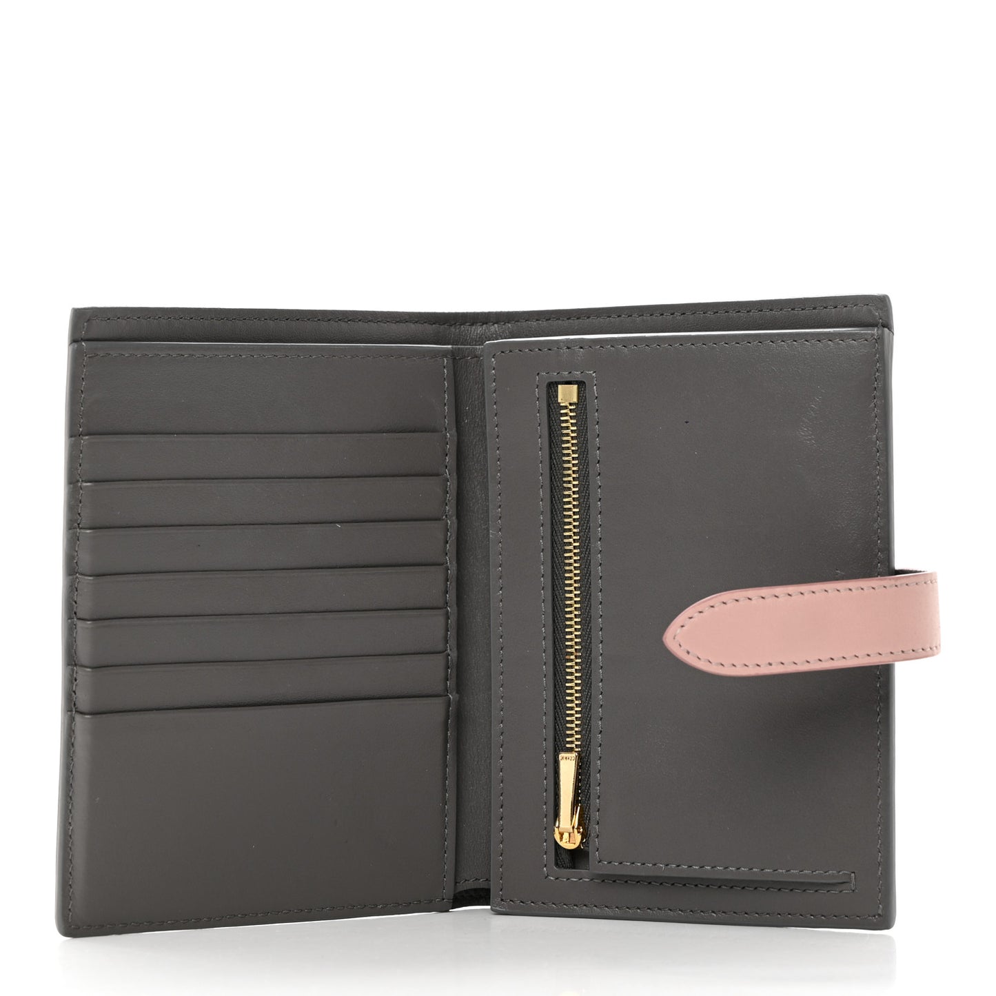 Grained Calfskin Medium Multifunction Strap Wallet Grey Vintage Pink