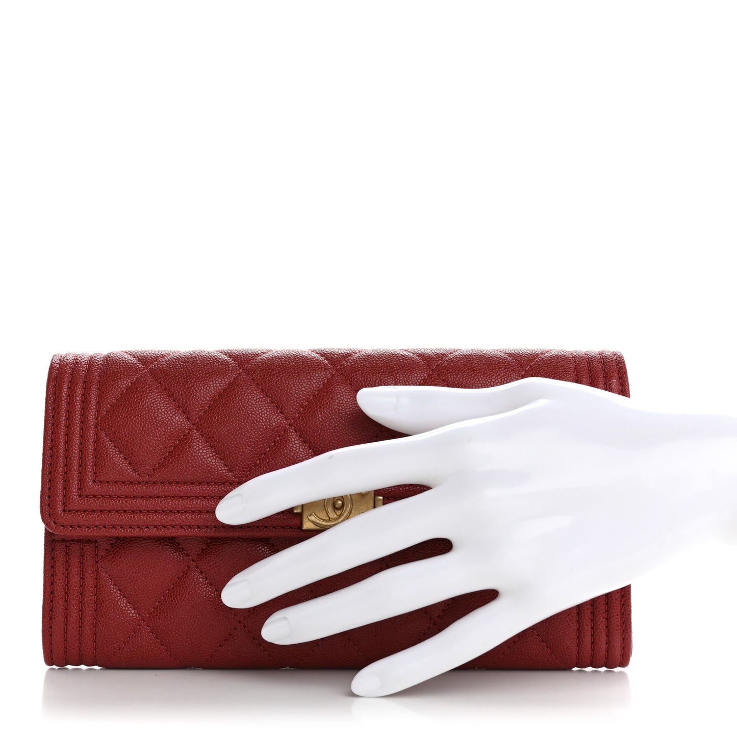 Caviar Quilted Large Boy Gusset Flap Wallet Red