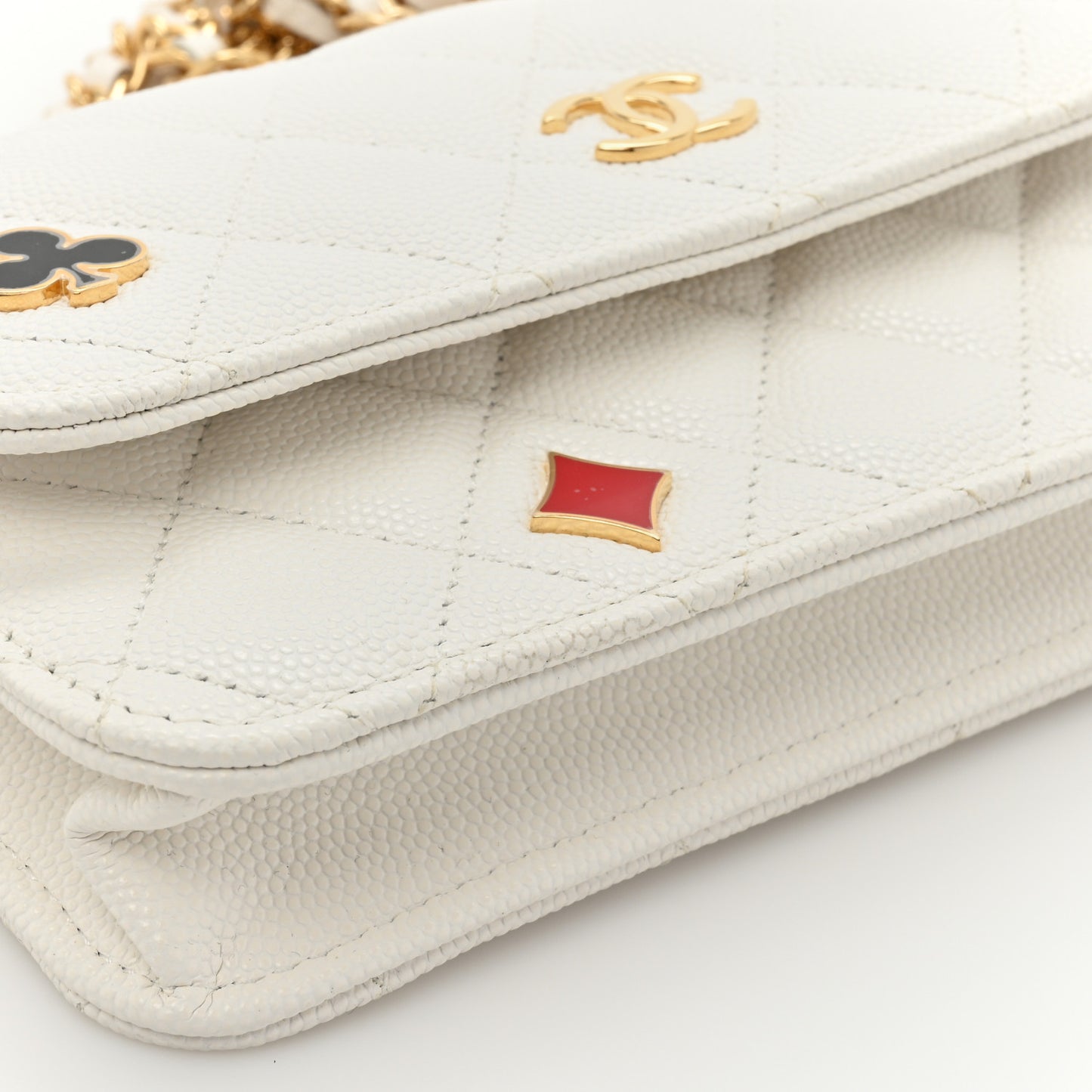 Caviar Quilted Enamel Coco Casino Flap Phone Holder With Chain White