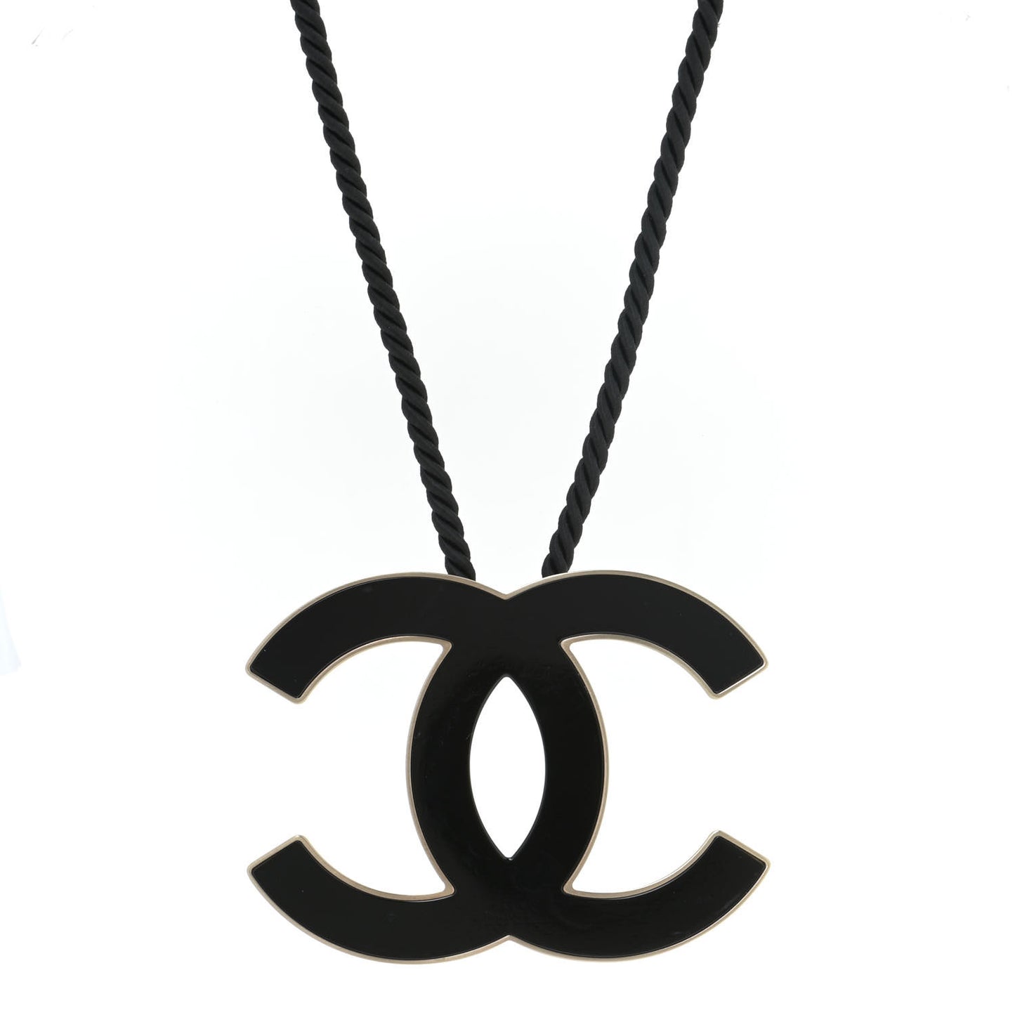 Enamel CC Rope Necklace Black