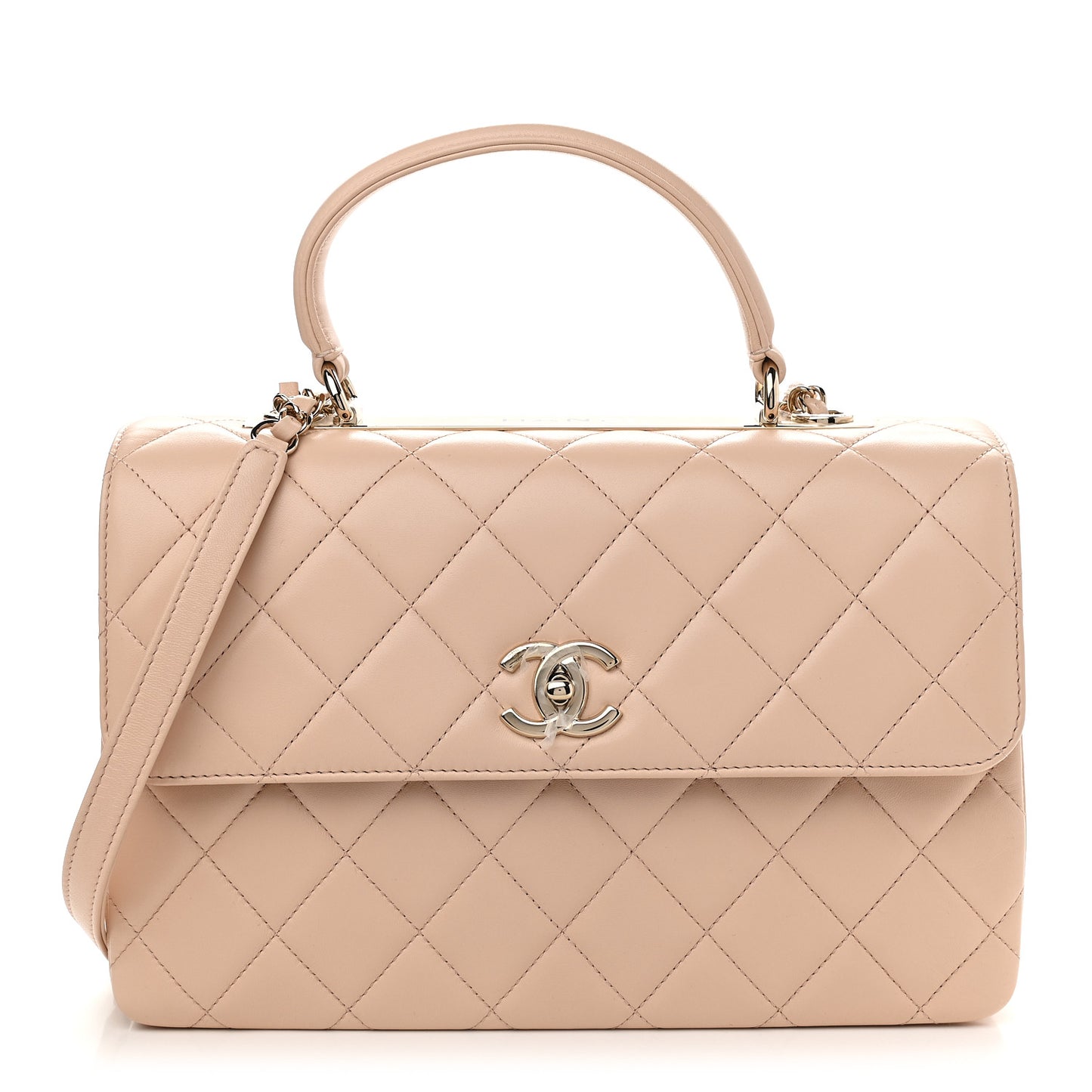 Lambskin Quilted Medium Trendy CC Flap Dual Handle Bag Beige