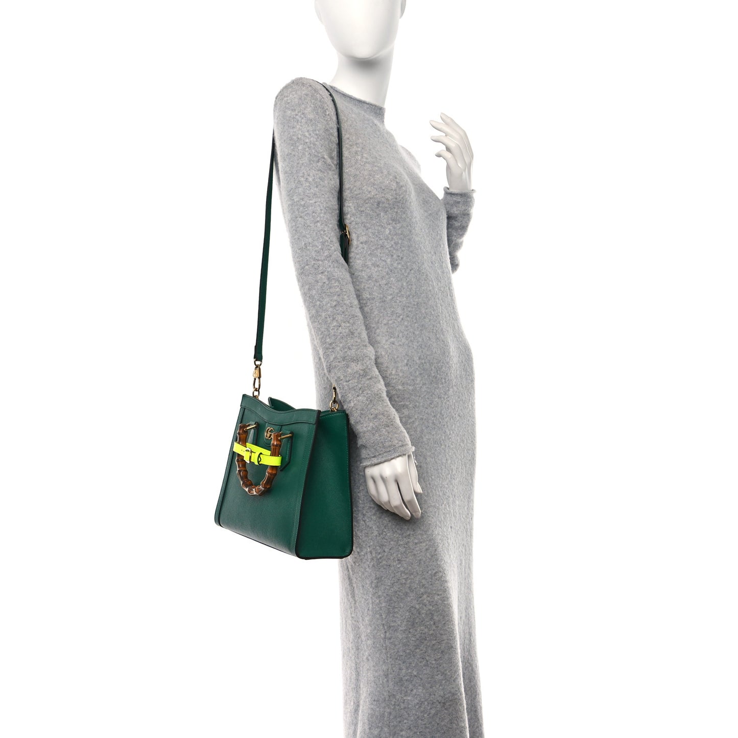 Wonka Grain Calfskin Small Diana Tote Bag Green Yellow Fluo