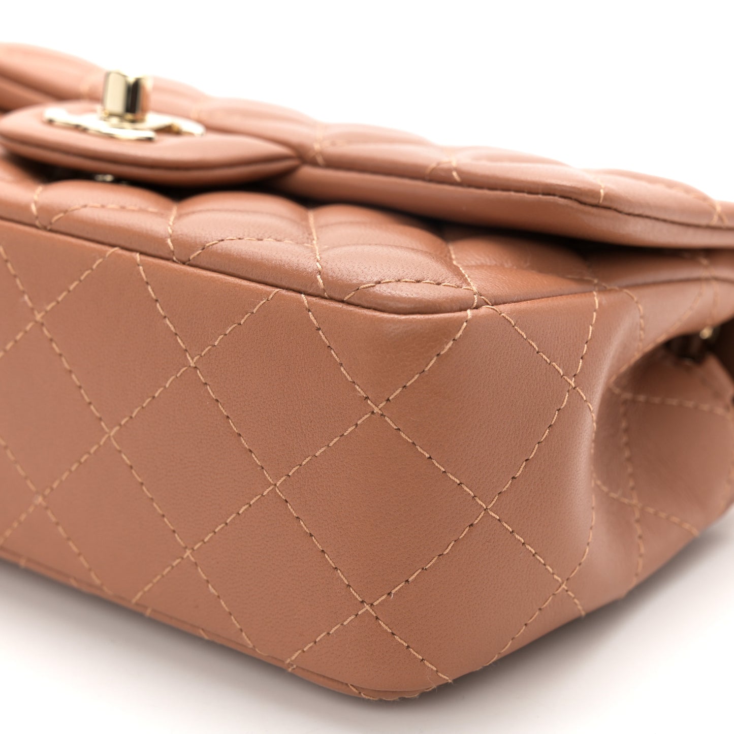 Lambskin Quilted Mini Rectangular Flap Brown