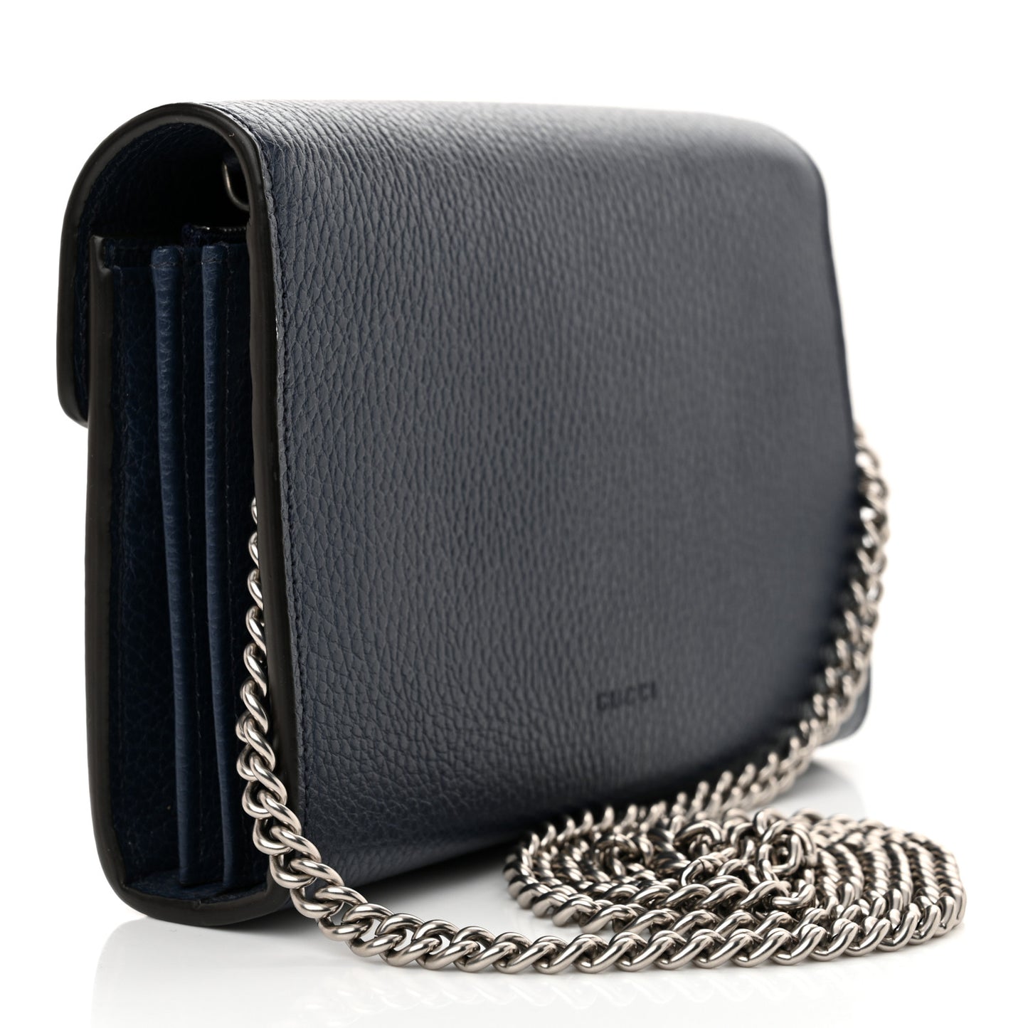 Dollar Calfskin Crystal Mini Dionysus Chain Wallet Blue Agata Black Diamond