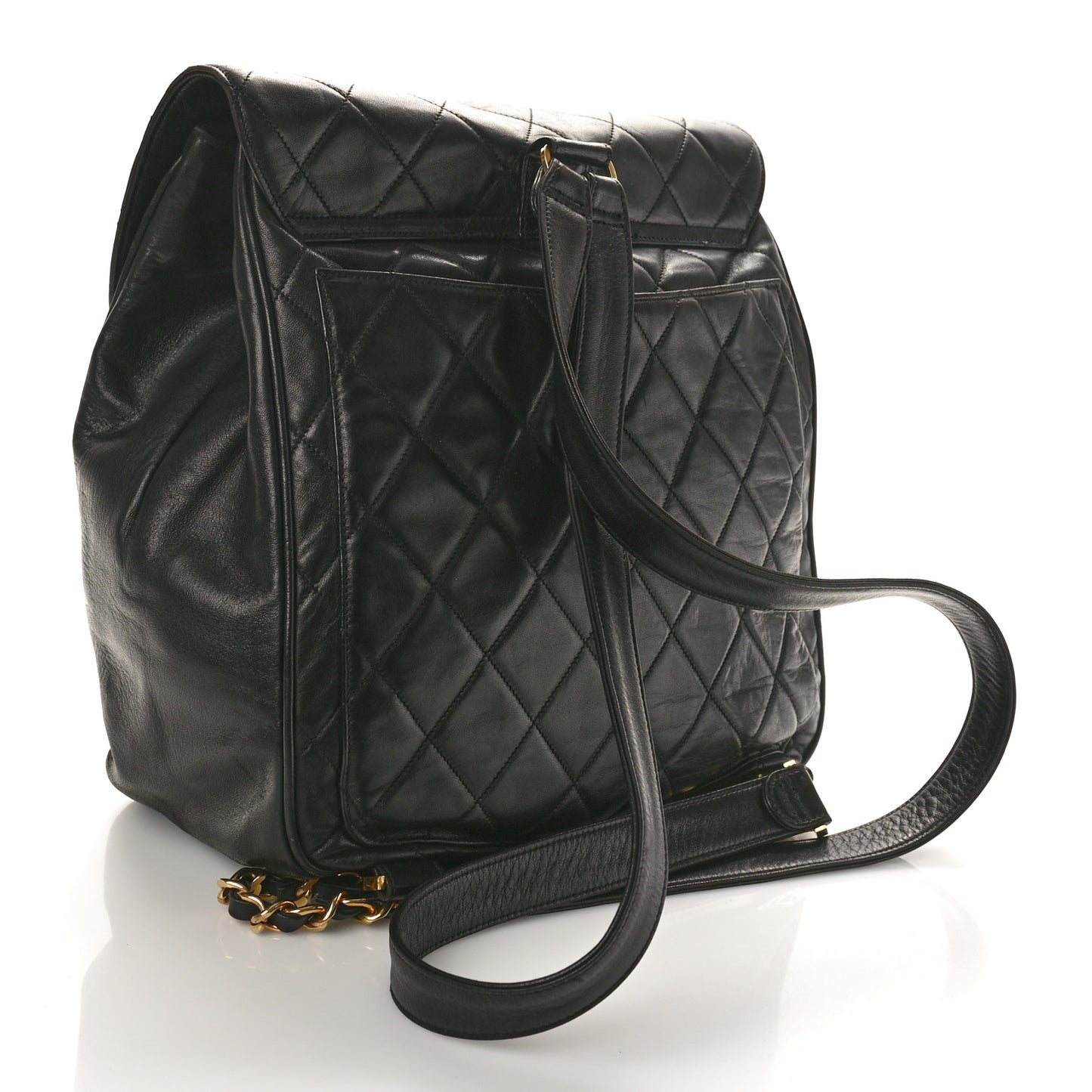 Lambskin Quilted Tassel Drawstring Backpack Black