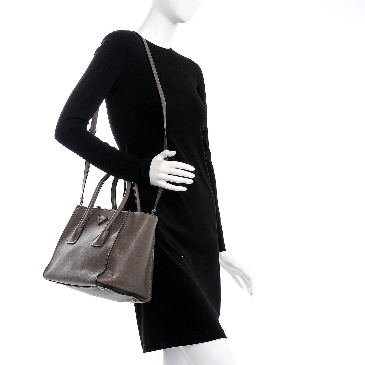 Glace Calf Small Twin Pocket Tote Marmo