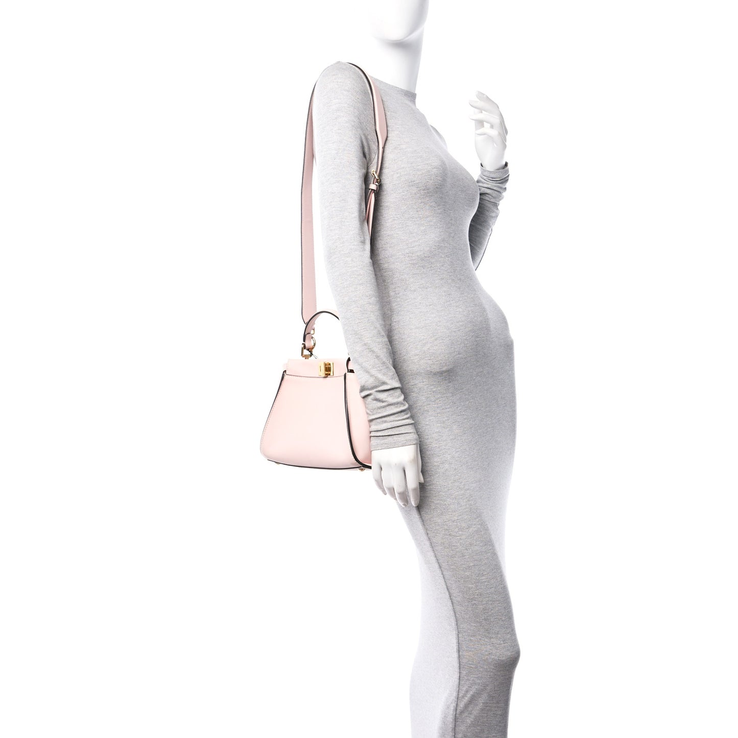 Vitello Seta Canvas FF Embroidered Mini Peekaboo Iconic Satchel Rosa Confetto