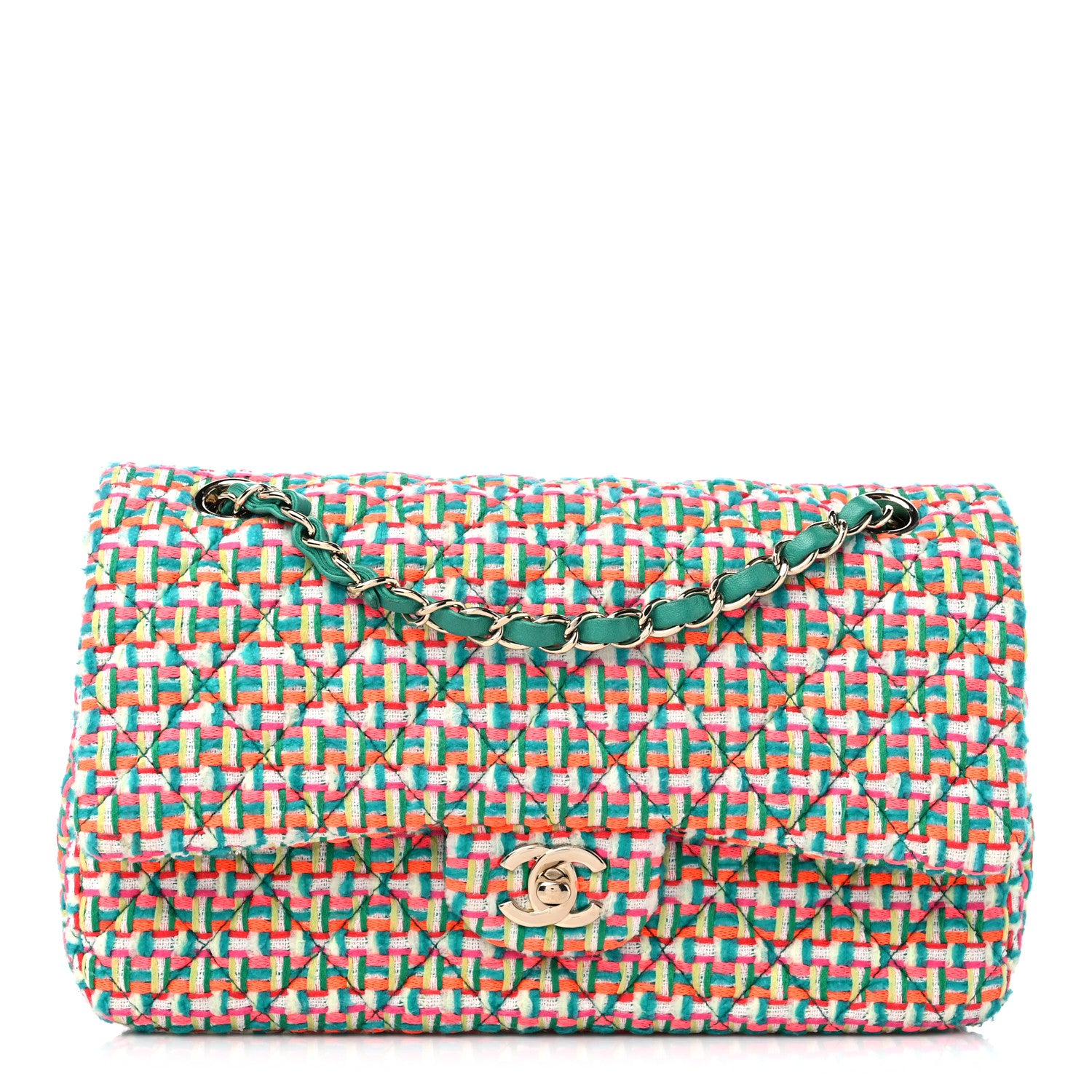 Chanel Tweed Quilted Medium Double Flap Multicolor Green 1 of 9