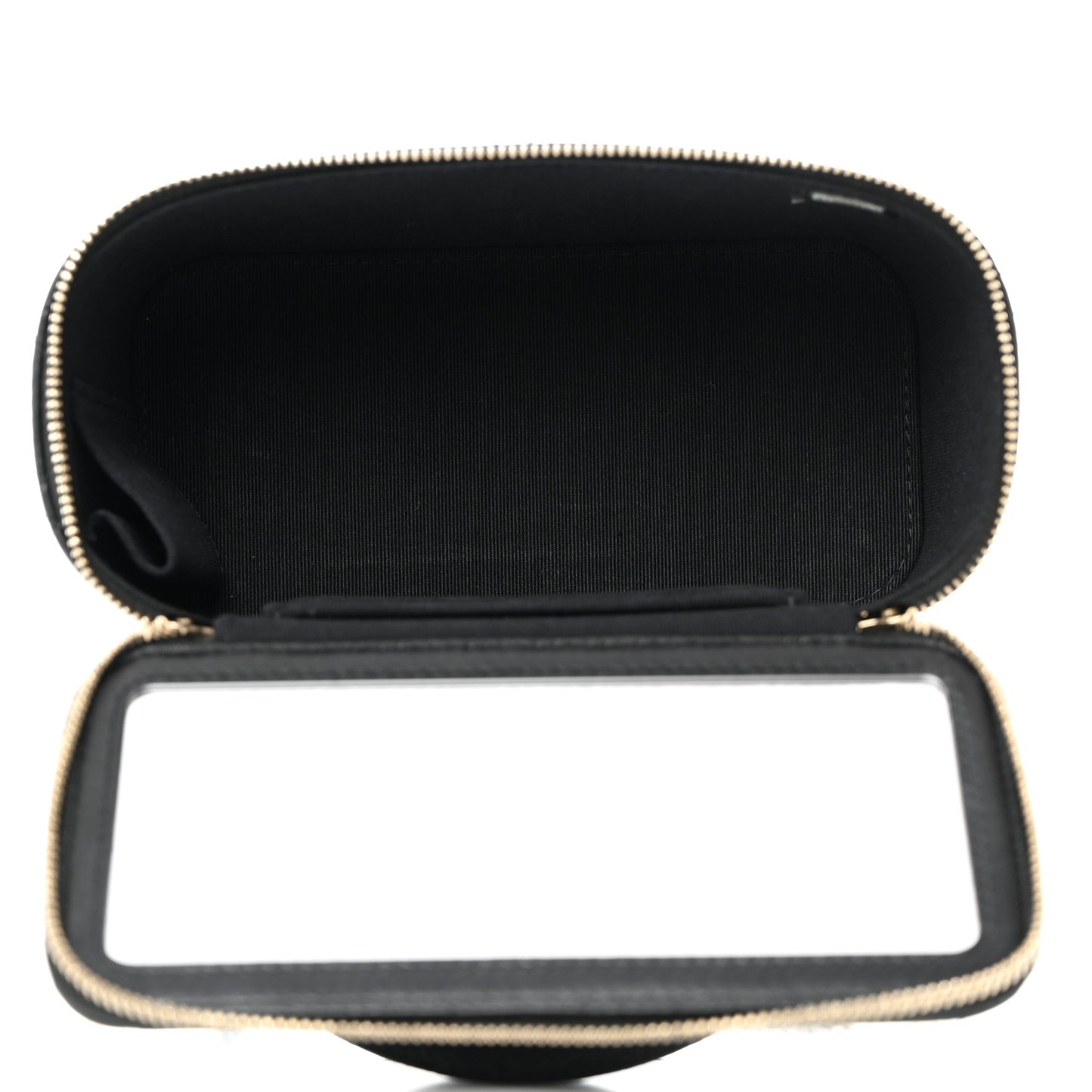 Lambskin Quilted Small Top Handle Vanity Case With Chain Black