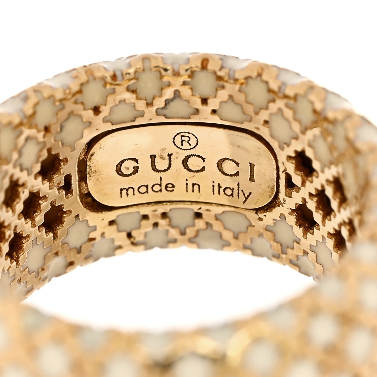18K Yellow Gold Enamel Diamantissima Ring 48 4.5 White