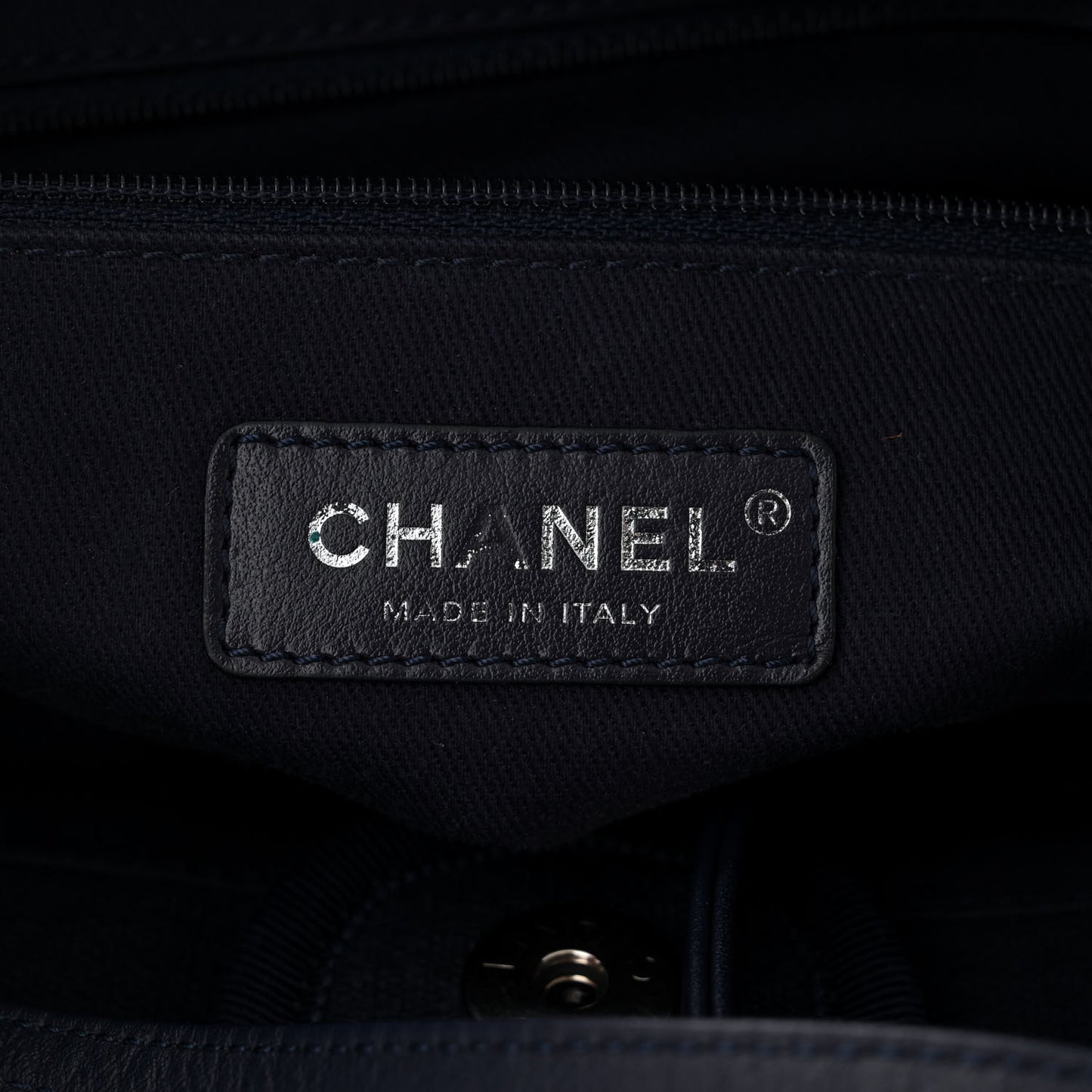 Mixed Fibers Calfskin Small Deauville Tote Dark Blue