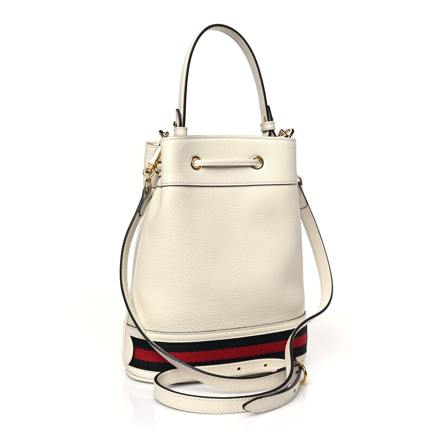 Glazed Textured Calfskin Web Small Ophidia Bucket Bag Mystic White