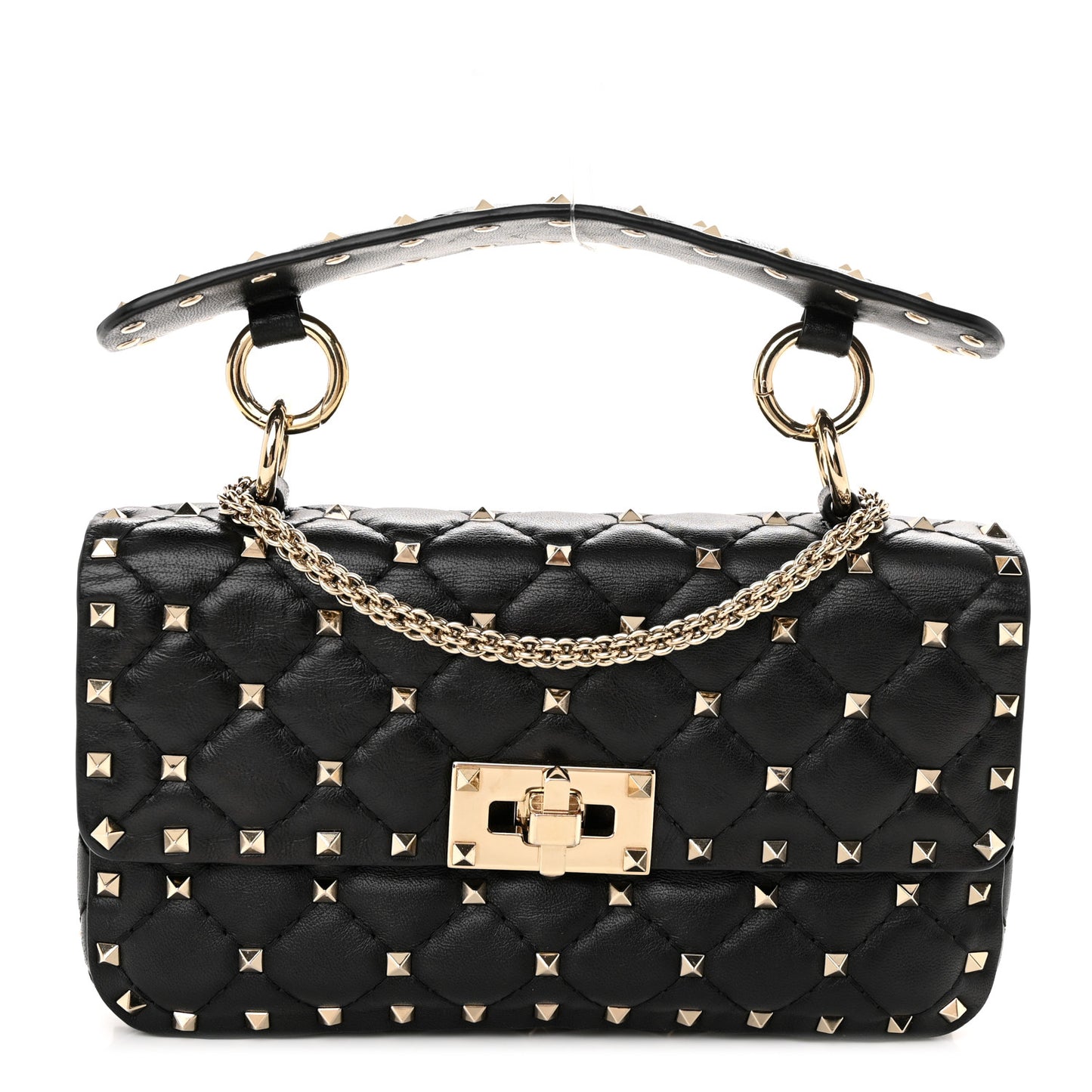 Lambskin Small Rockstud Spike Shoulder Bag Black