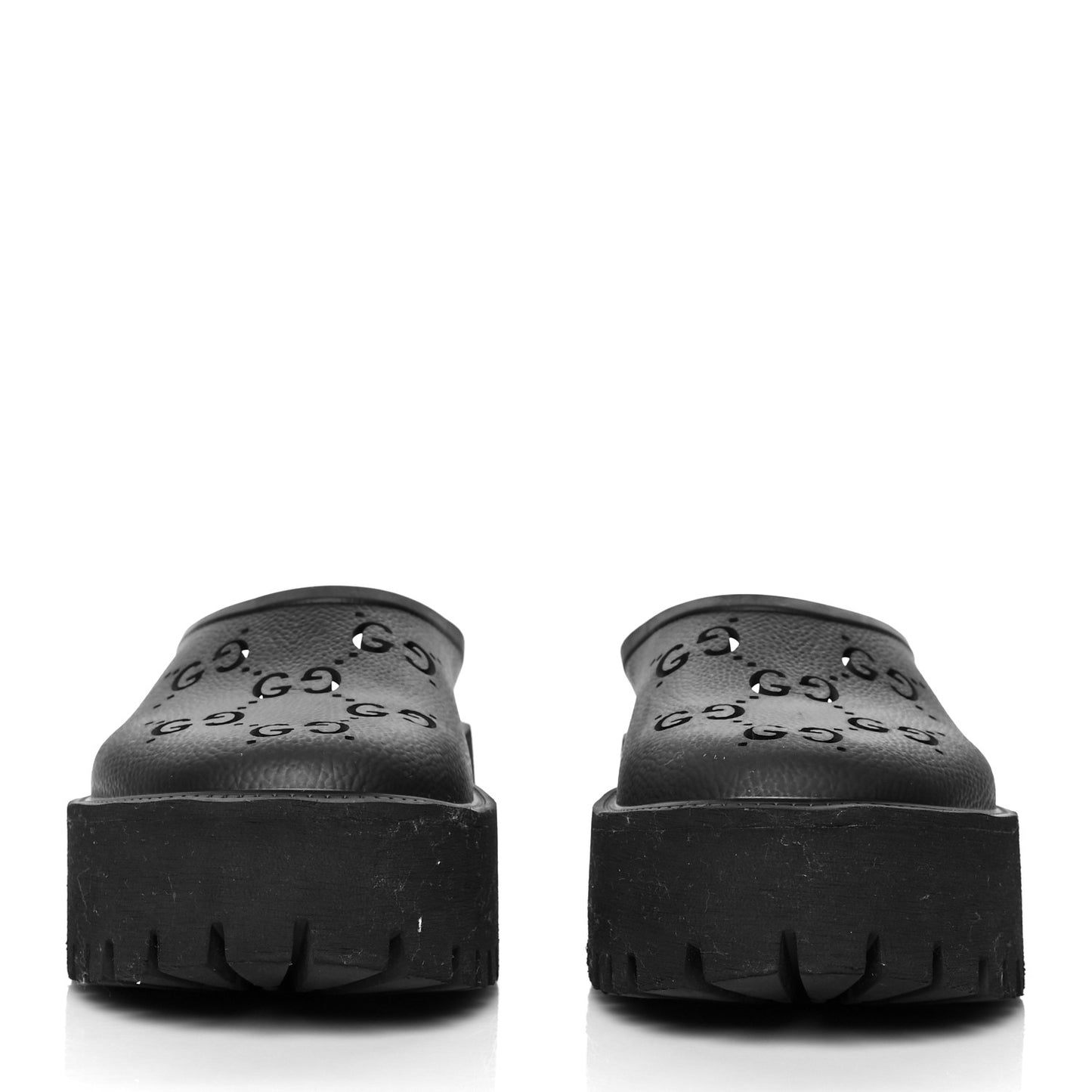 Rubber GG Monogram Perforated Elea Platform 55mm Lug Sole Sandals 40 Black