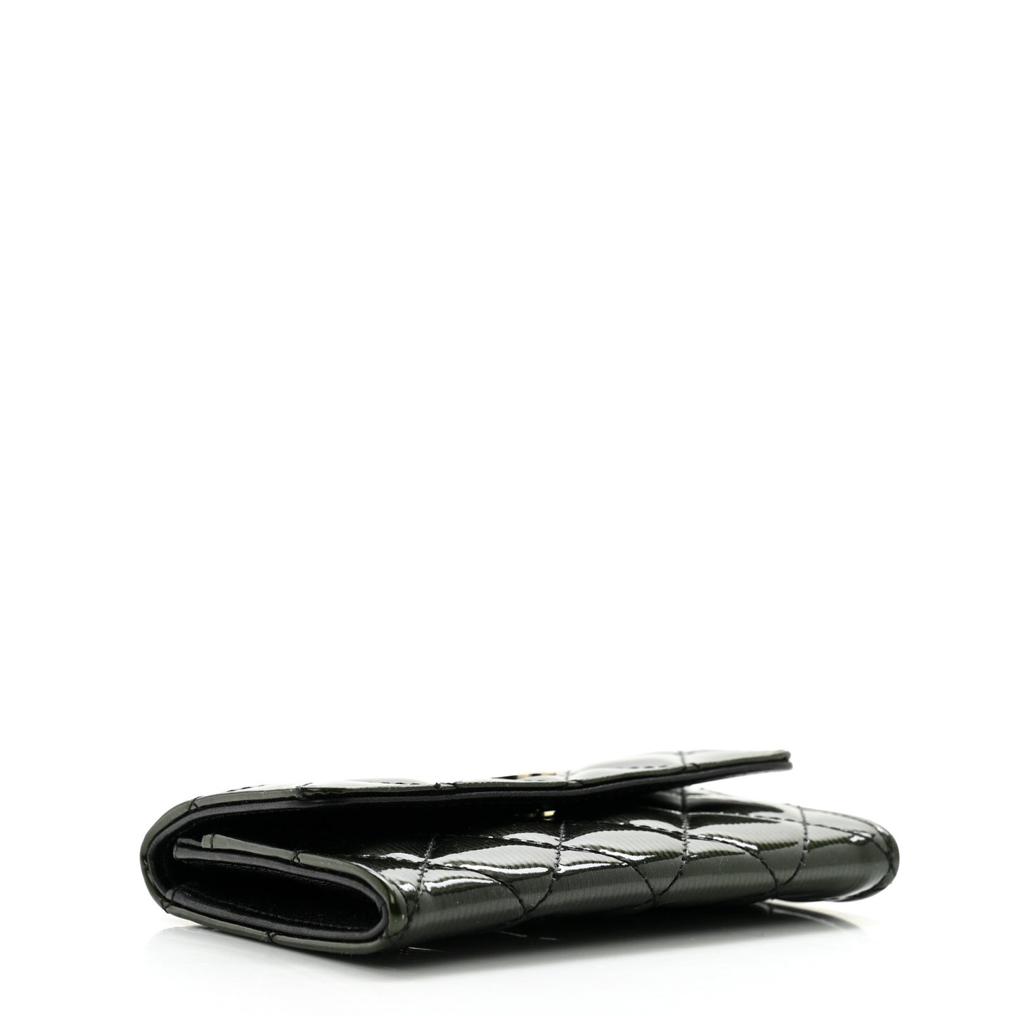 Striated Patent Quilted Card Holder Black