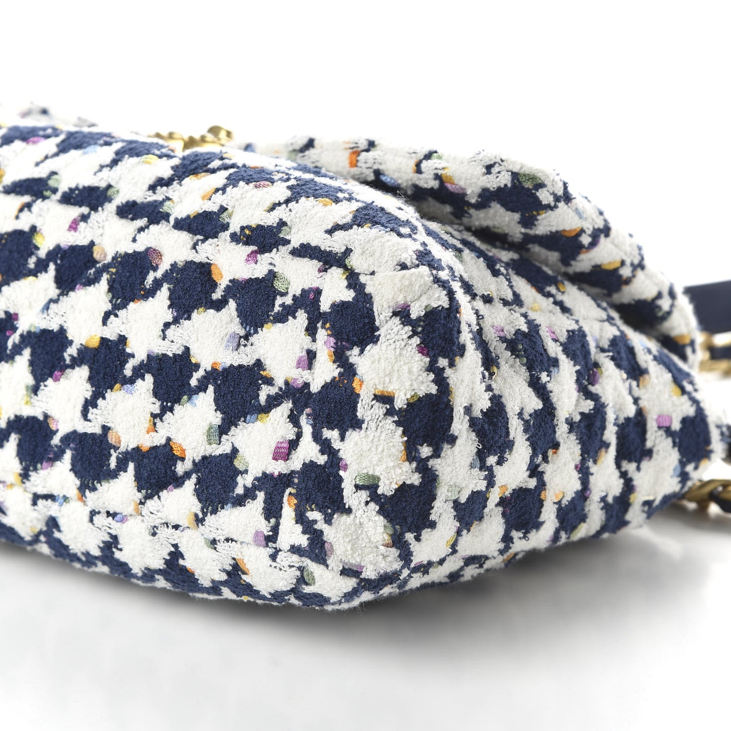 Tweed Quilted Large 19 Flap Ecru Navy Blue Multicolor