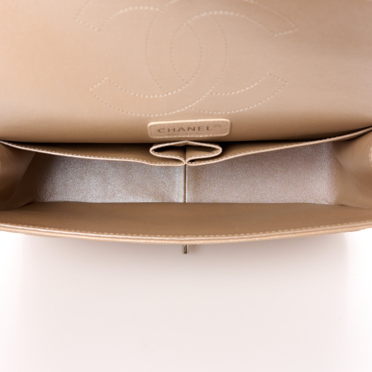Pearly Caviar Quilted Jumbo Double Flap Beige