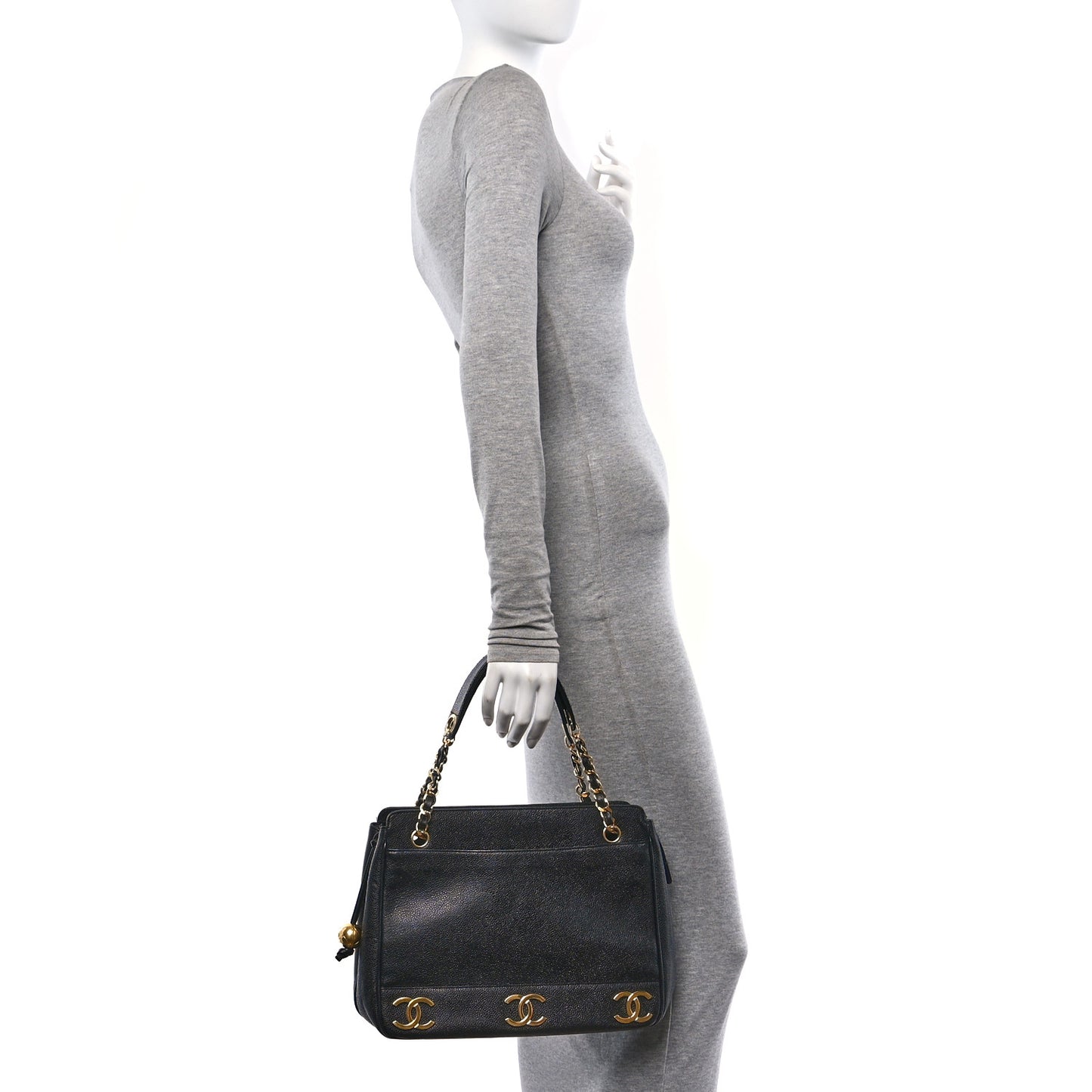 Caviar Triple CC Shoulder Bag Black