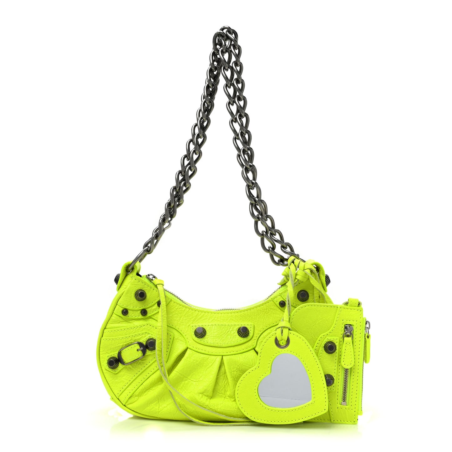 Agneau Arena Le Cagole Chain Shoulder Bag XS Fluo Yellow