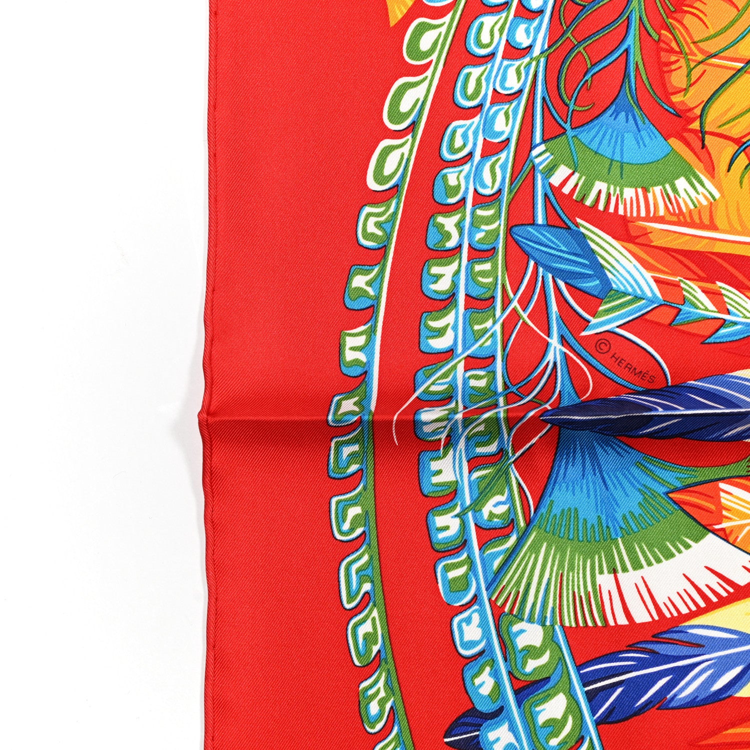 Hermes Silk La Danse Pacifique Scarf 90 Rouge Bleu Vif Bouton D'O 5 of 6