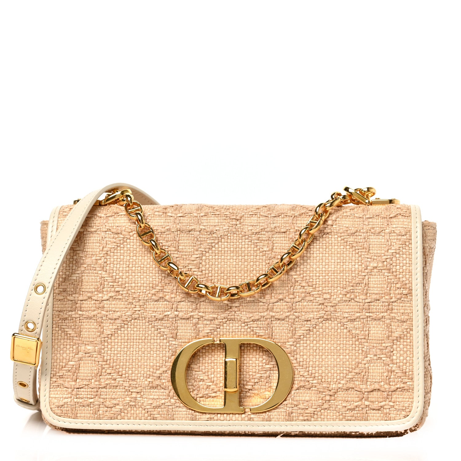 Christian Dior Raffia Calfskin Medium Caro Bag Beige 1313924